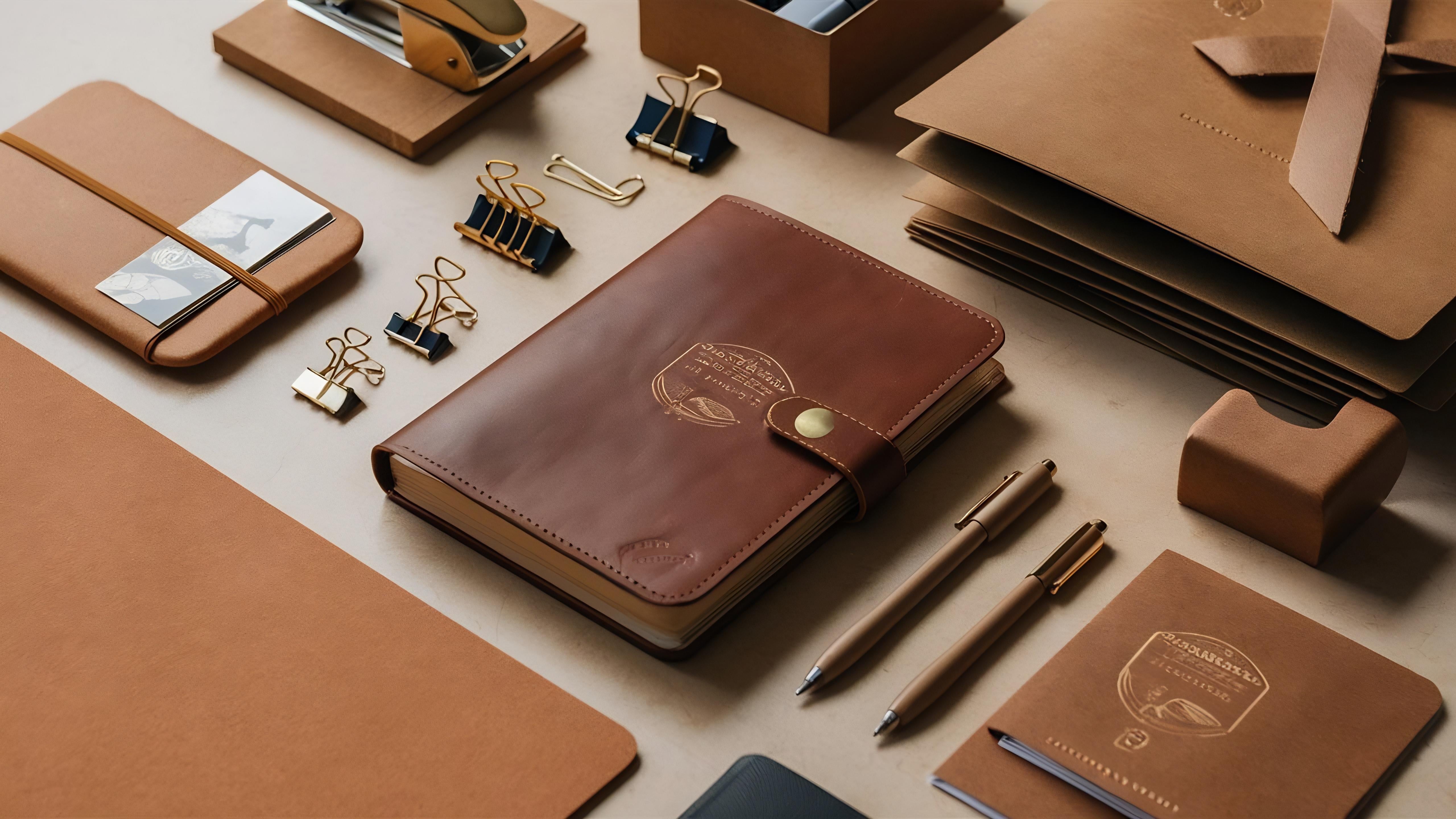 Personalized leather notebook and office accessories for premium corporate gifts