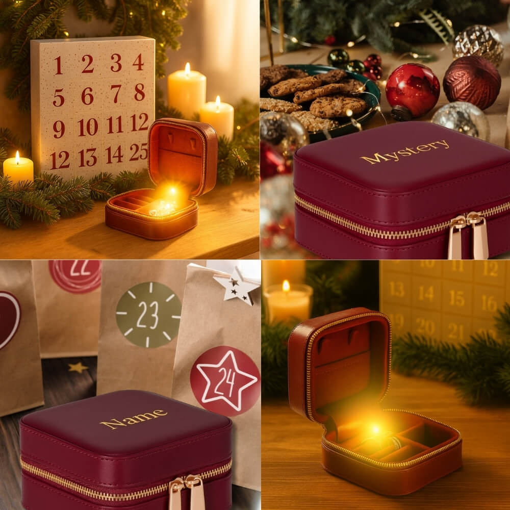 Mystery Box, Luxurious Advent Surprise, 12 surprise pieces of 925 Sterling Silver jewelry - Genuine Leather Jewelry Box - Bouletta