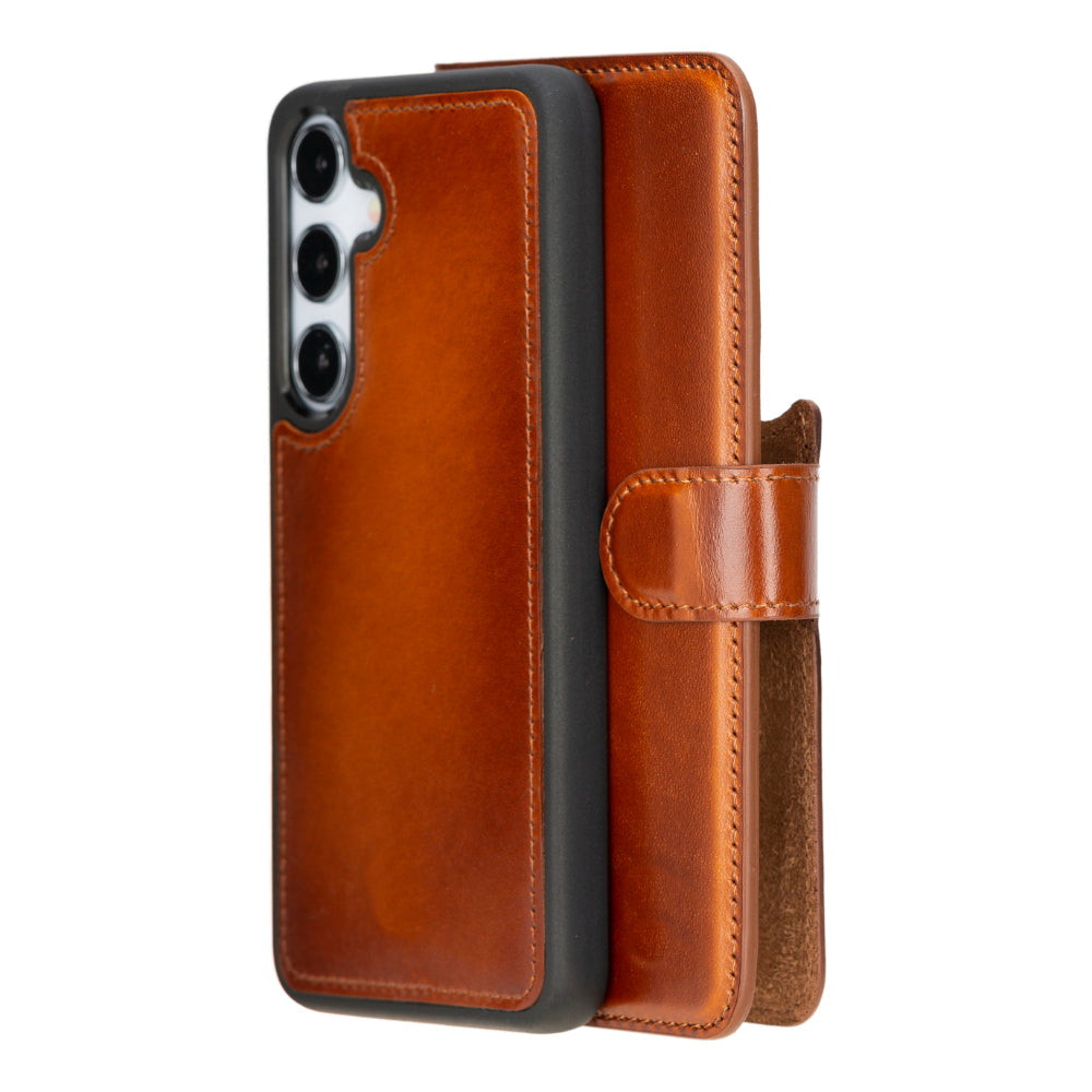 Samsung Galaxy S25 Plus Magic Detachable Genuine Leather Wallet Case with card slots and wireless charging support
