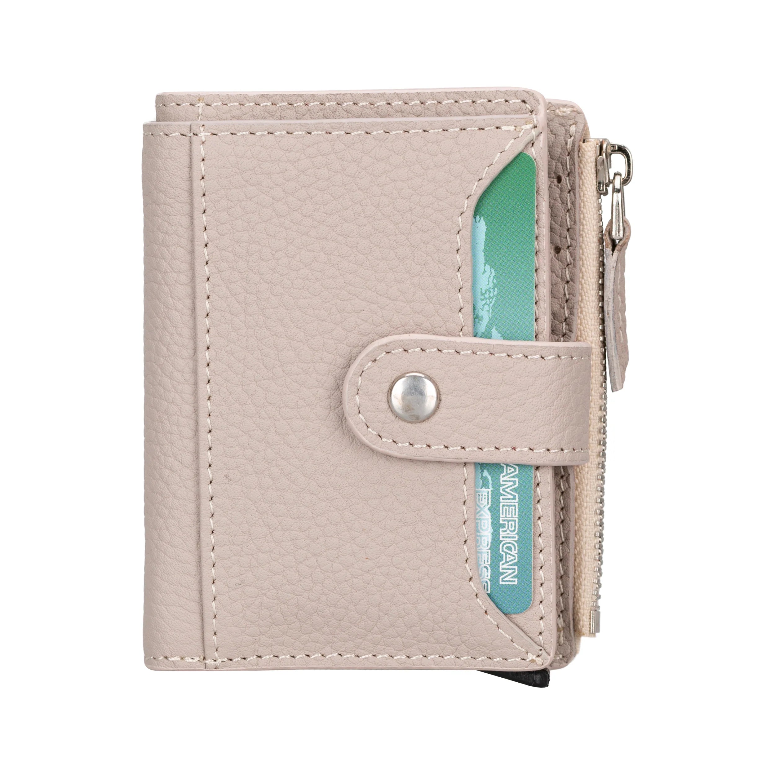 Beige wallet with a card holder on a white background