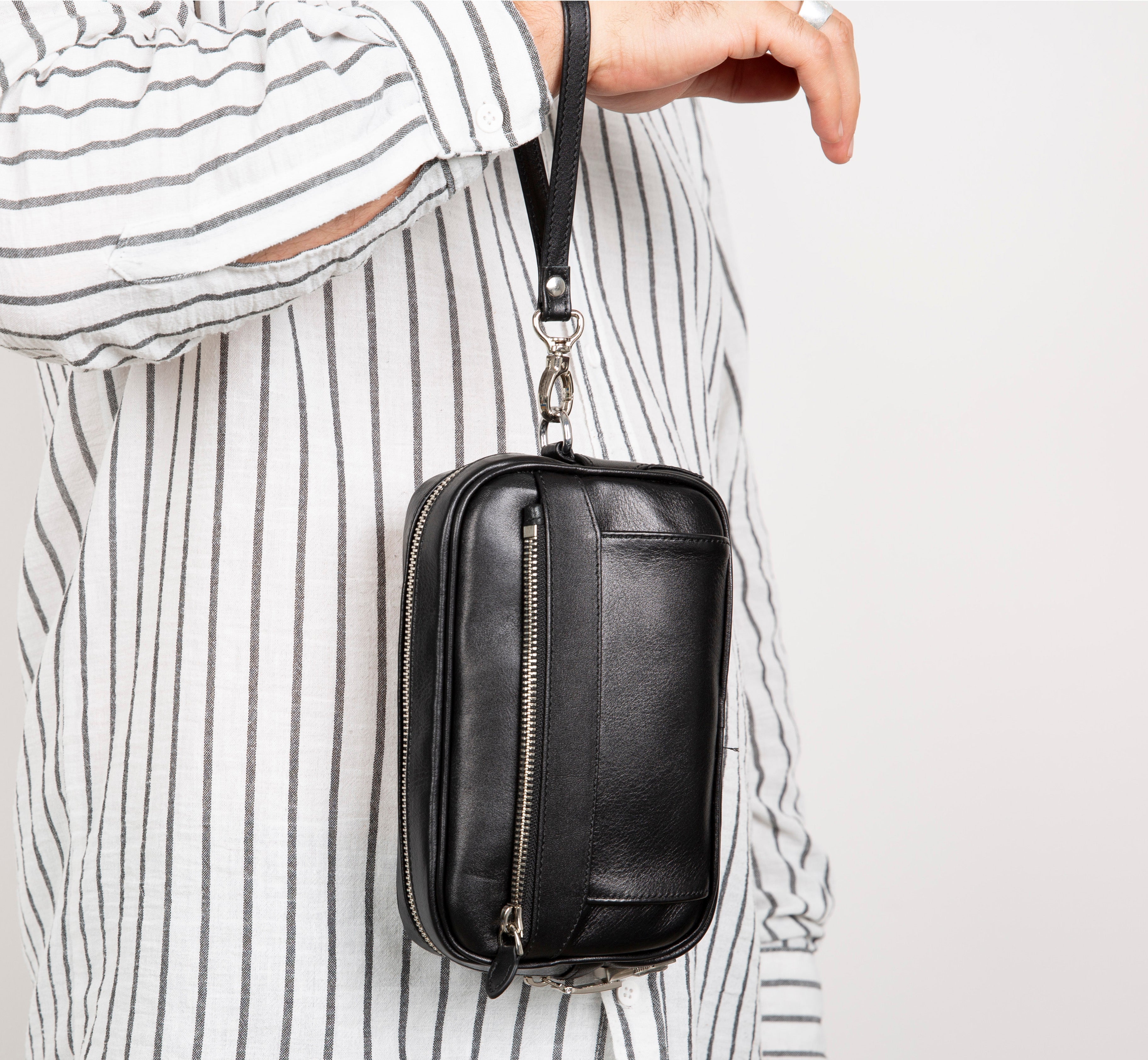 Unisex leather clutch with hidden zipper pocket and multiple compartments
