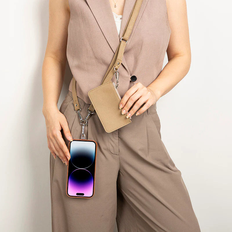 FlexGo Leather Phone Strap & Wallet Set – Clip-On Flex