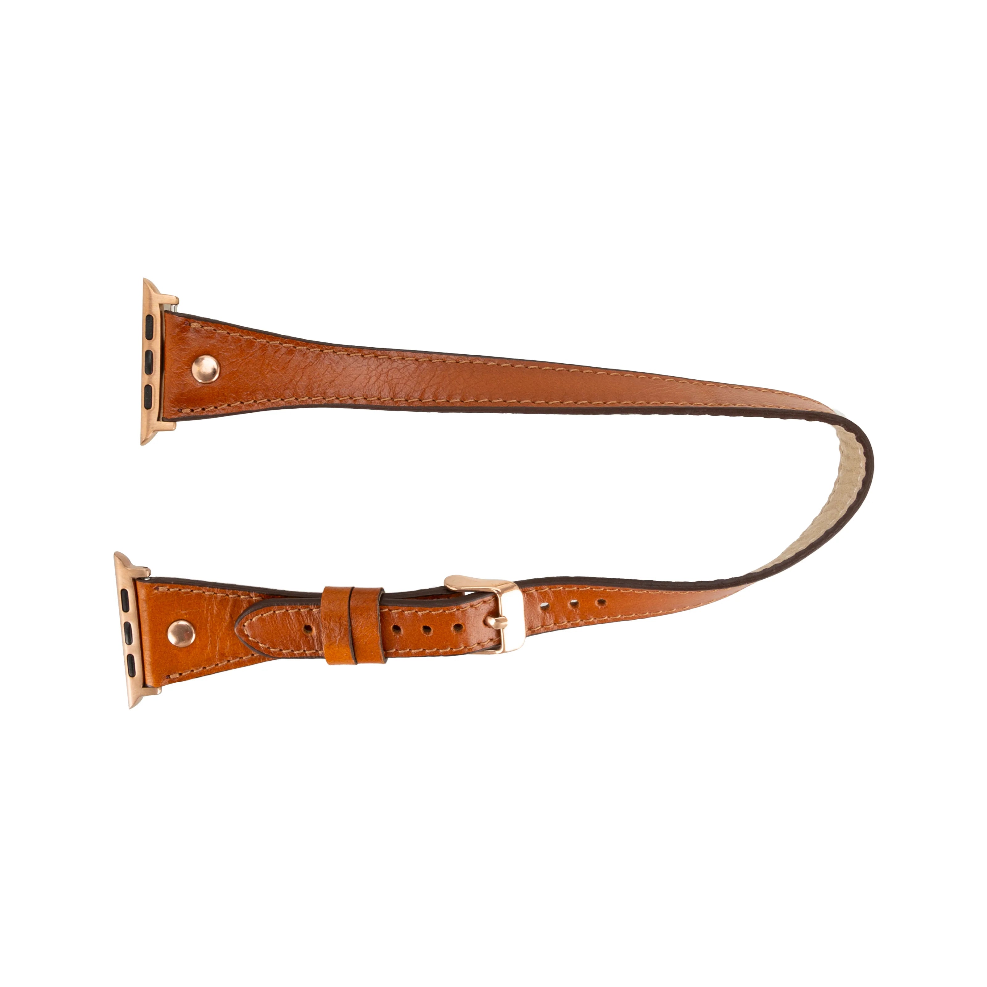 Brown leather watch strap on a white background