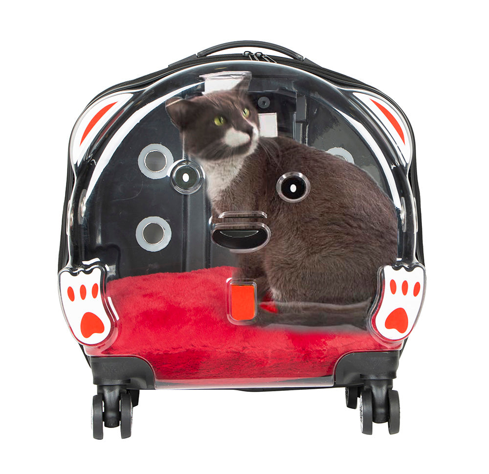 ICE pet trolley suitcase with clear PVC panels and rolling swivel wheels