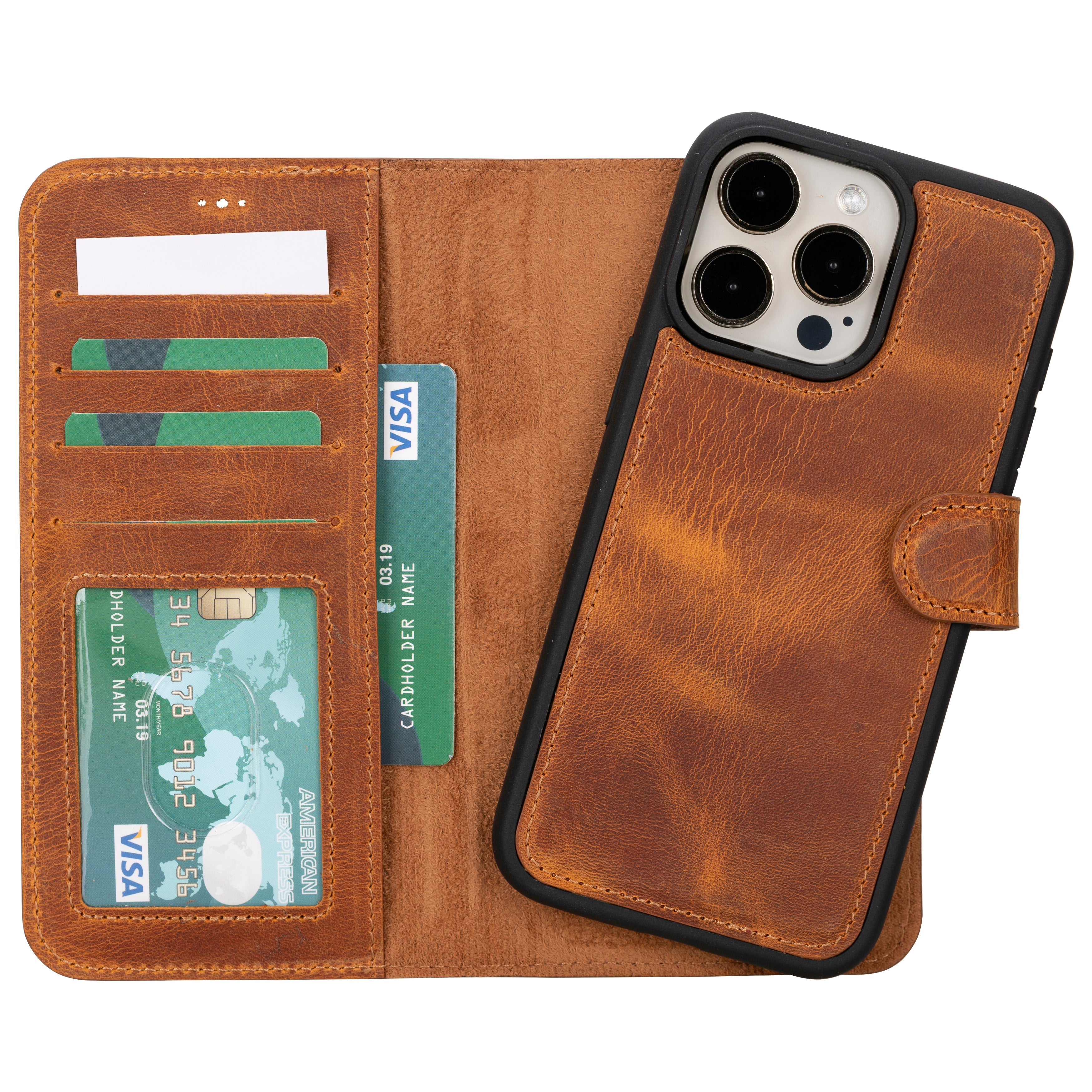 Magic iPhone 16 Series Detachable Genuine Leather Wallet Case