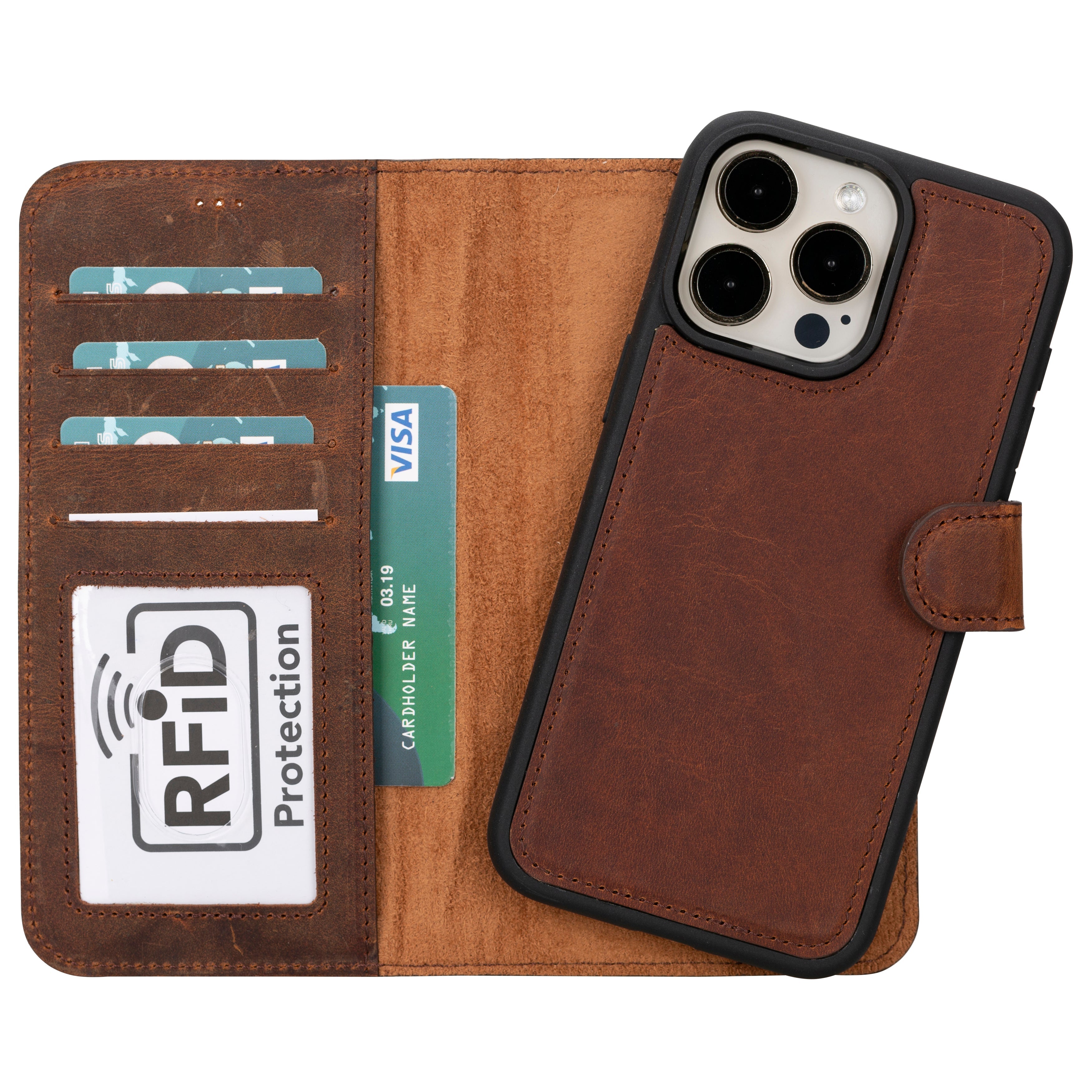 Magic iPhone 16 Series Detachable Genuine Leather Wallet Case