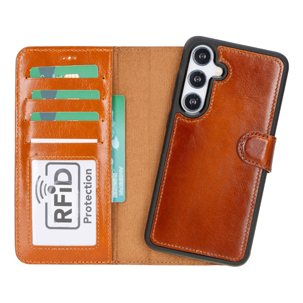 Samsung Galaxy S25 Plus Magic Detachable Genuine Leather Wallet Case with card slots and wireless charging support
