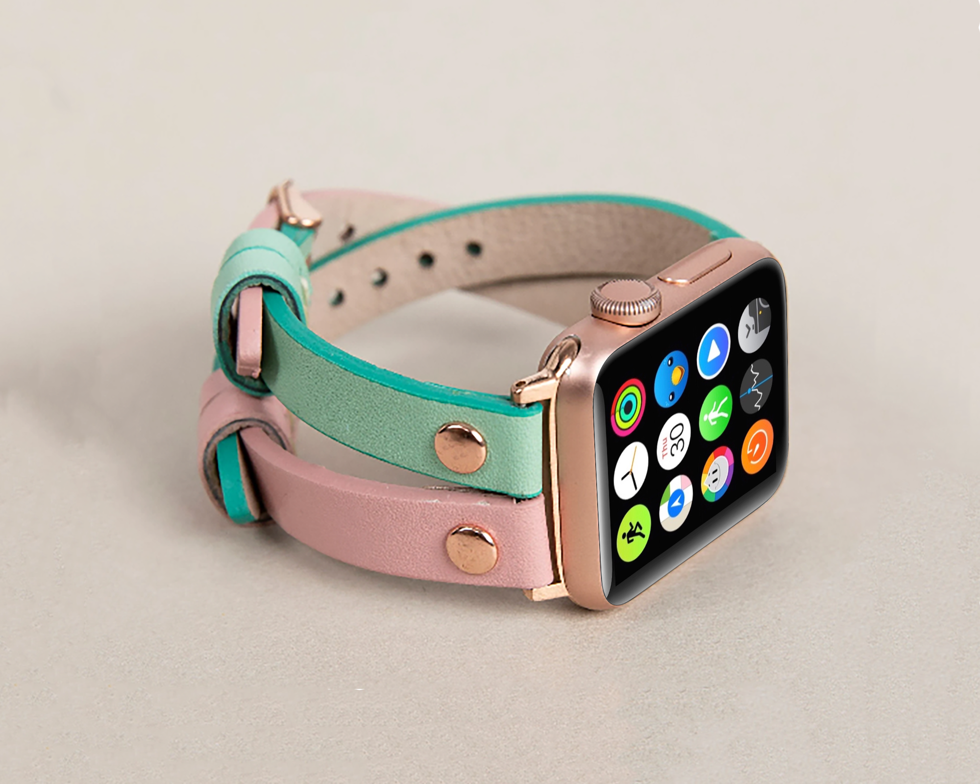 Pink Mint Apple iWatch Genuine Leather Watch Band