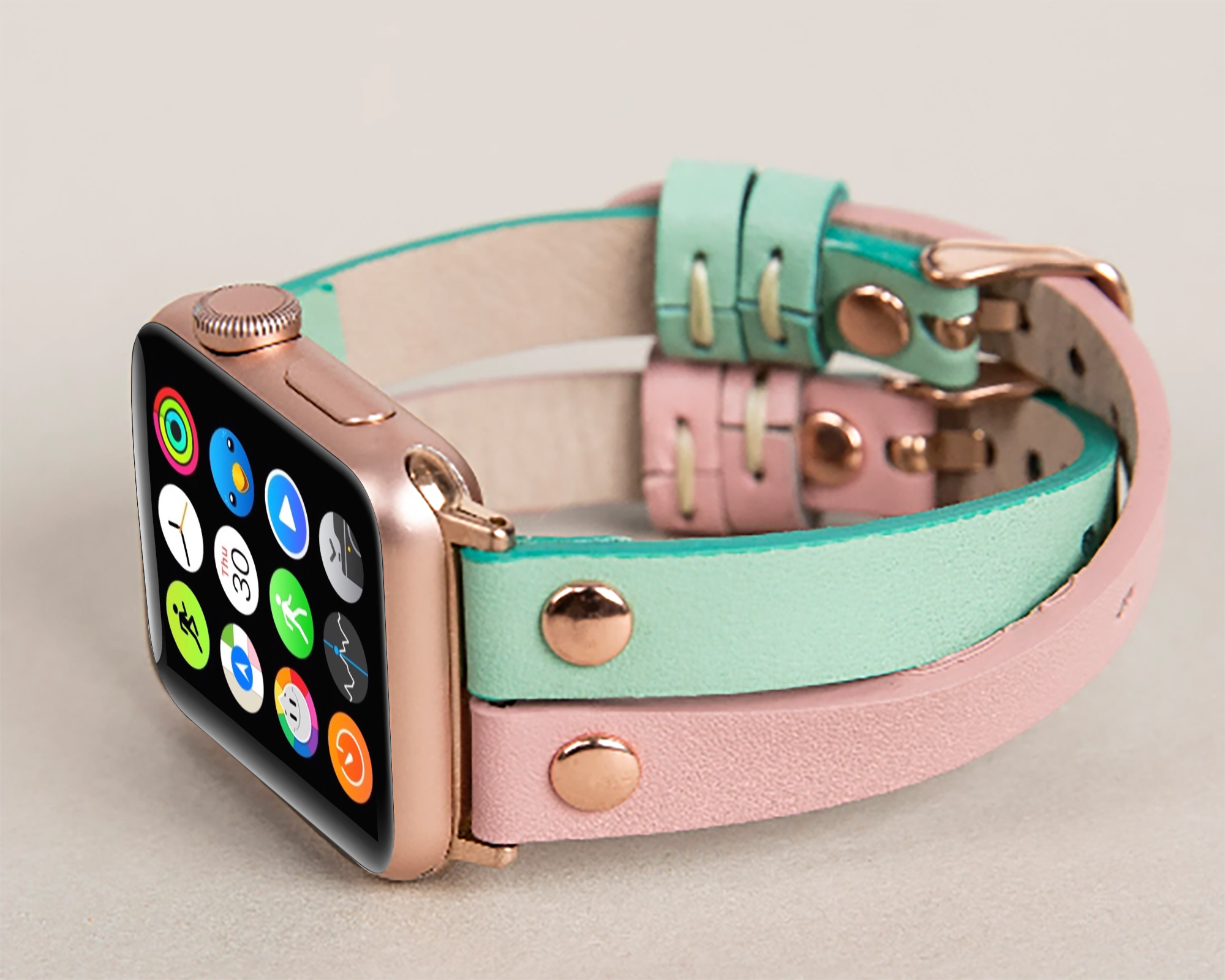 Pink Mint Apple iWatch Genuine Leather Watch Band