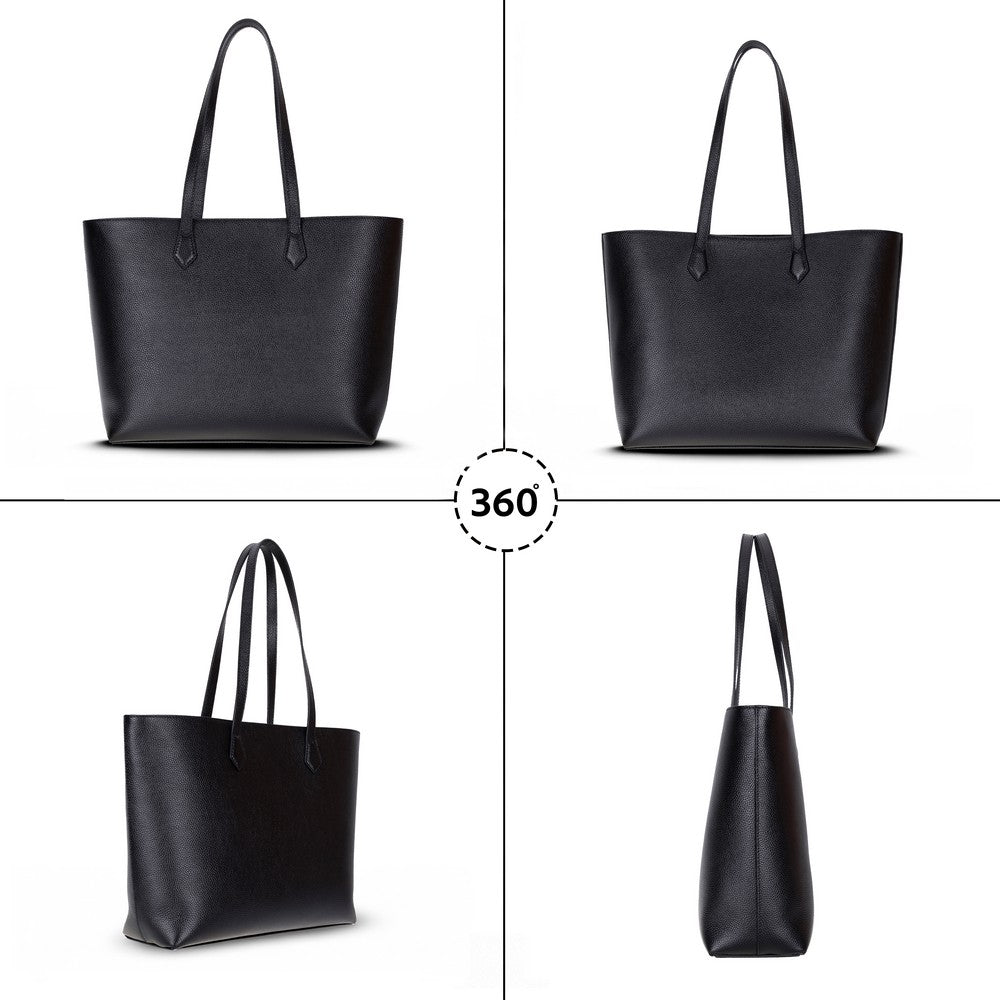 Black handbag shown from multiple angles on a white background