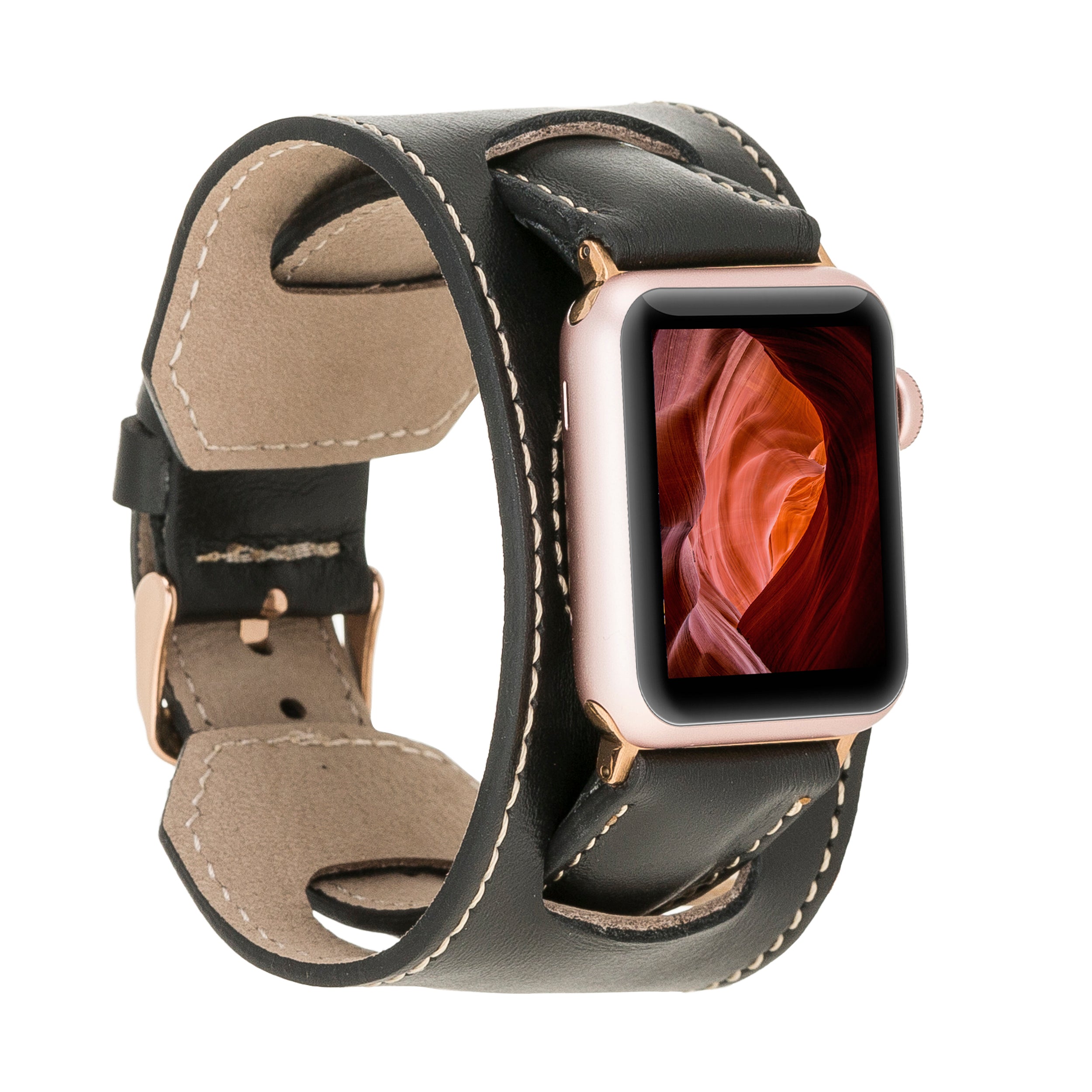 Black Cuff Apple iWatch Genuine Leather Watch Band