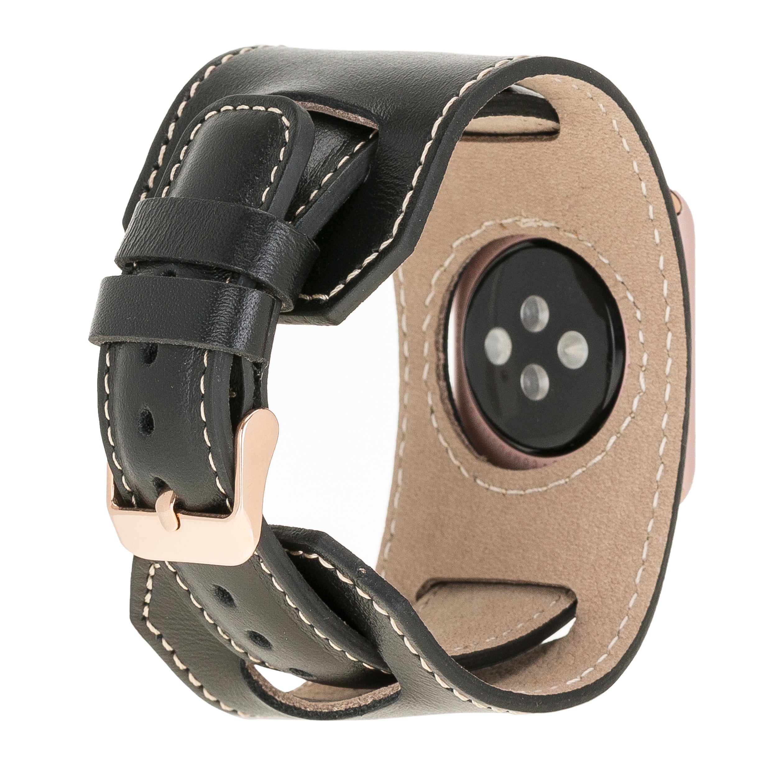 Black Cuff Apple iWatch Genuine Leather Watch Band