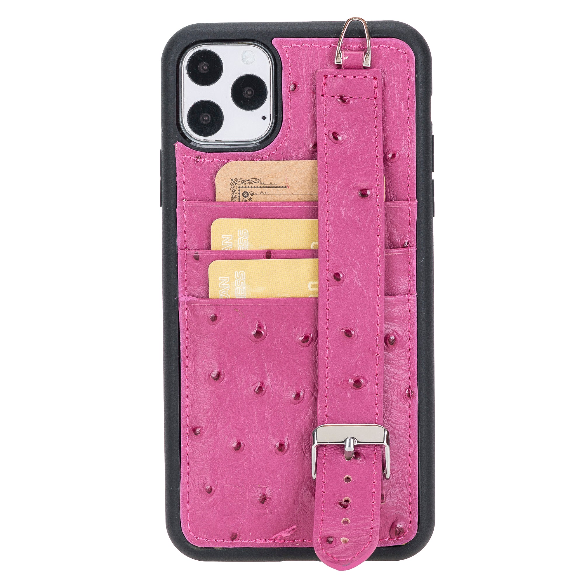 iPhone 11 Series Genuine Leather Back Cover with Hand Strap and Card Holder