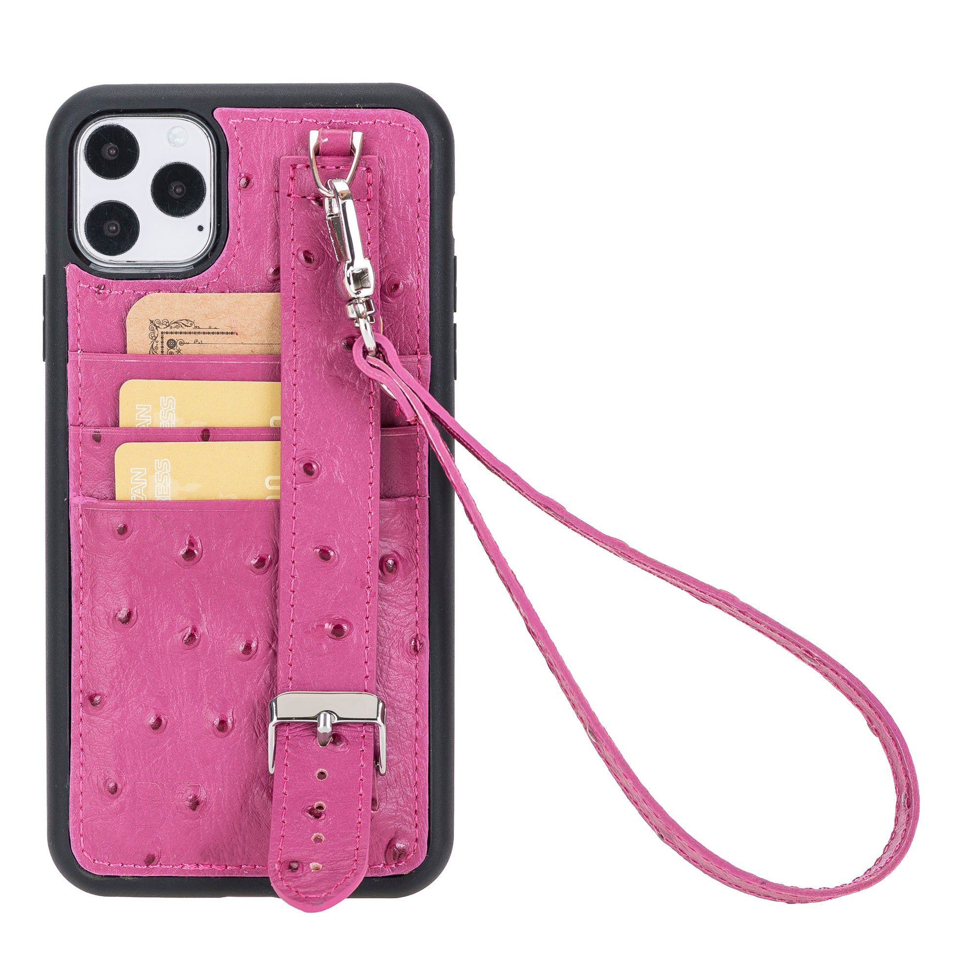 iPhone 11 Series Genuine Leather Back Cover with Hand Strap and Card Holder