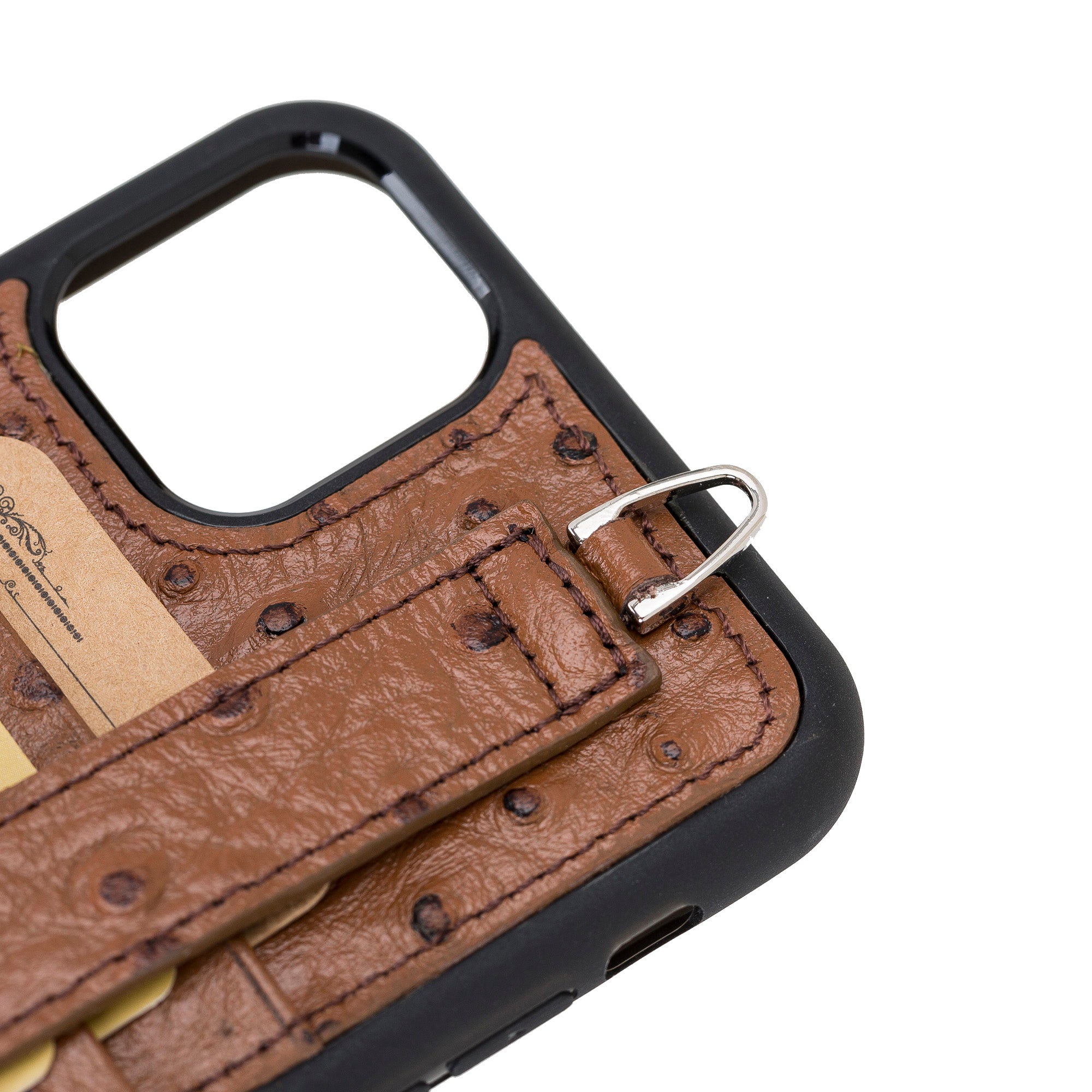 iPhone 11 Series Genuine Leather Back Cover with Hand Strap and Card Holder