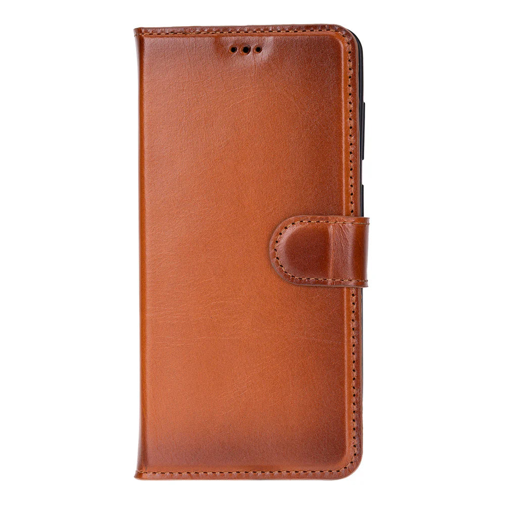 Brown leather phone case on a white background