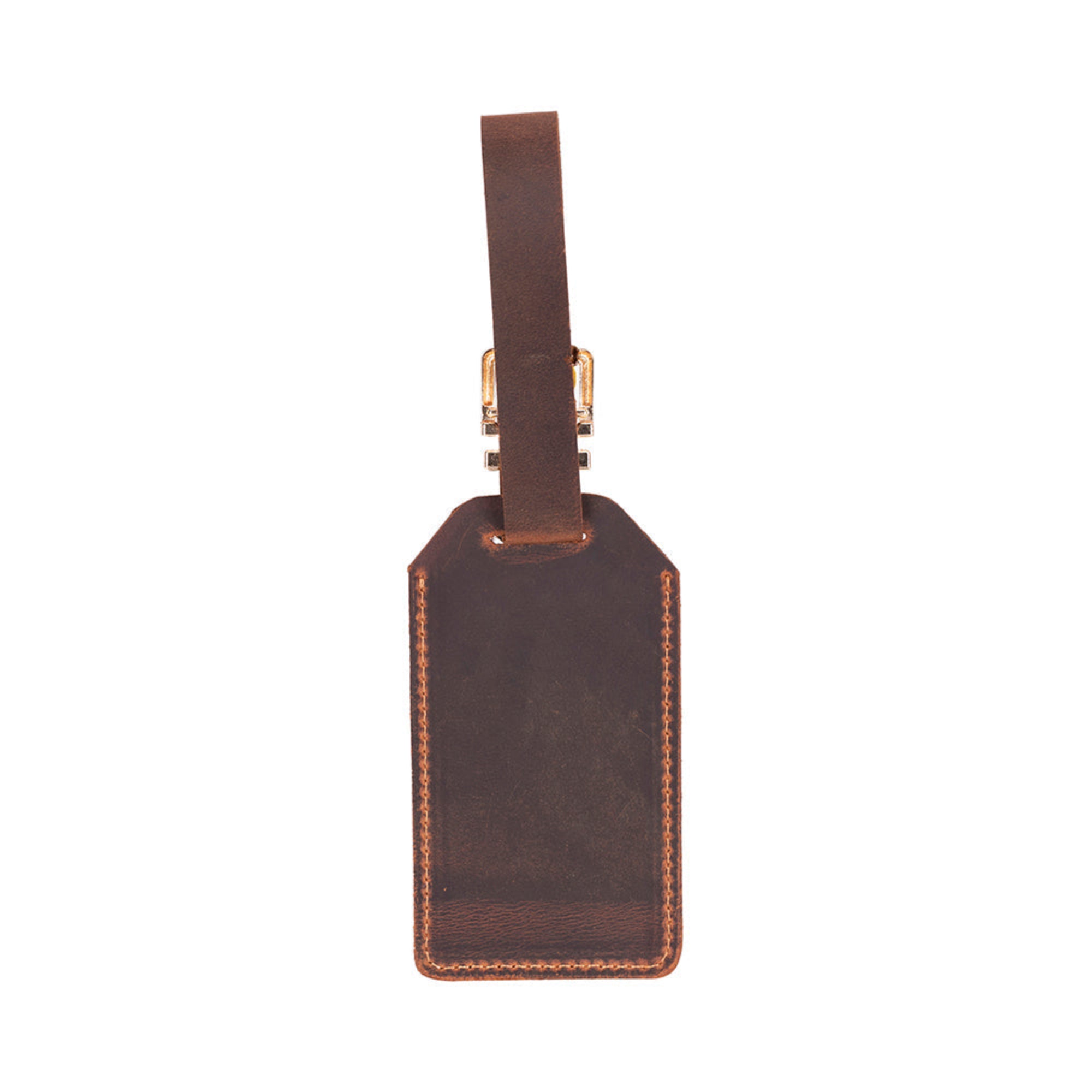 Brown leather luggage tag on a white background
