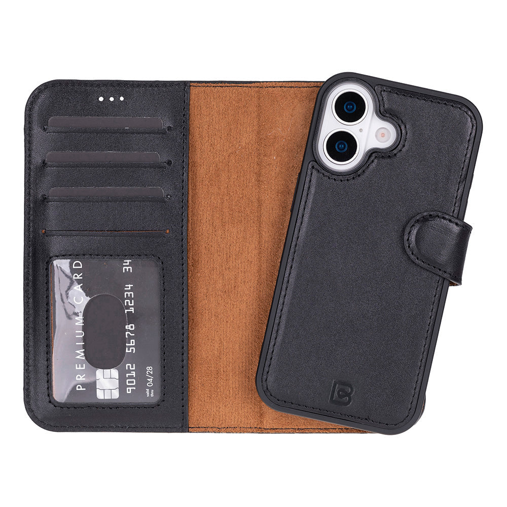 Phone case with card slots and wooden texture on a white background