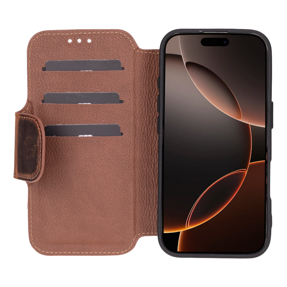 Firenze leather folio case for iPhone 16 Pro with card slots and wireless charging support
