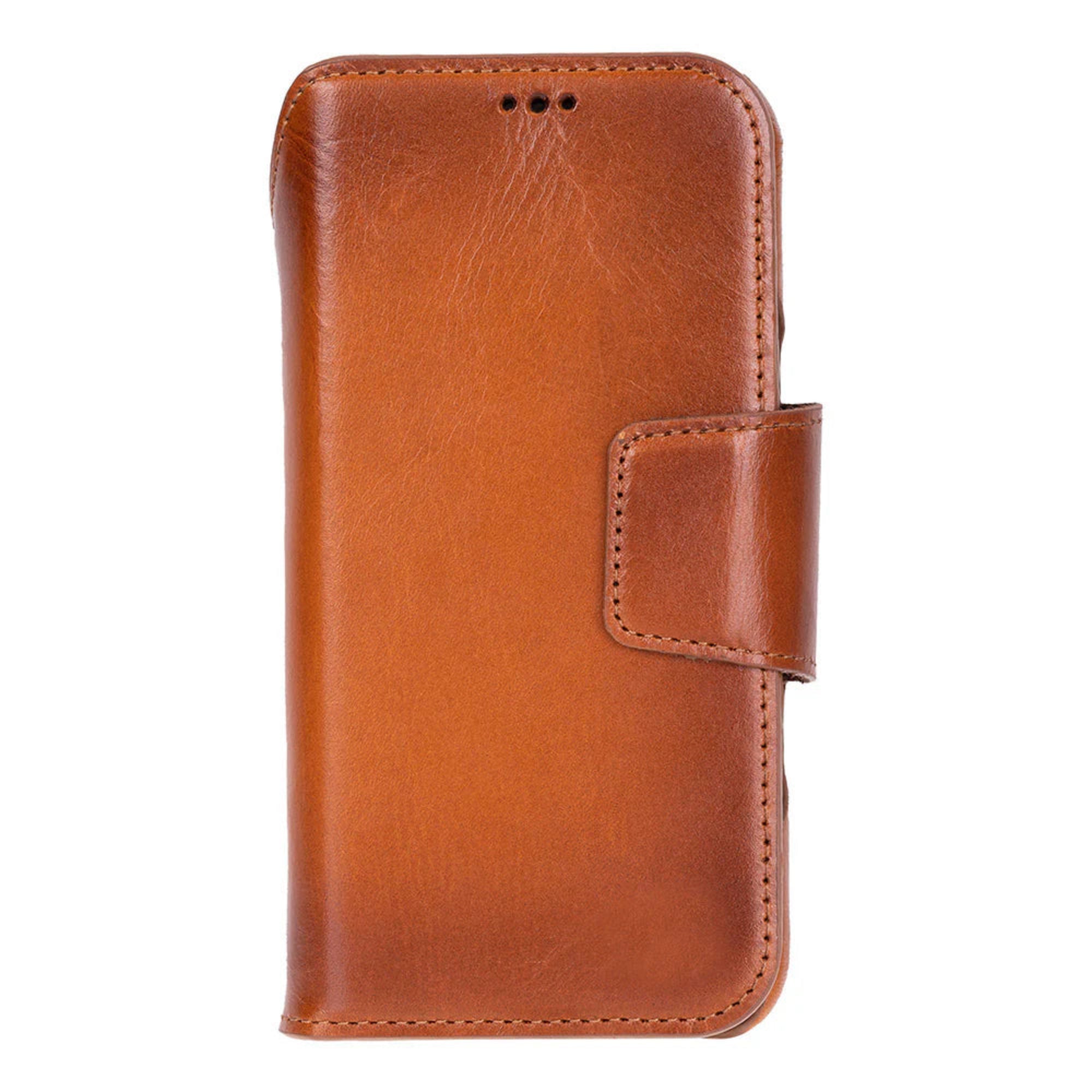 Brown leather phone case on a white background