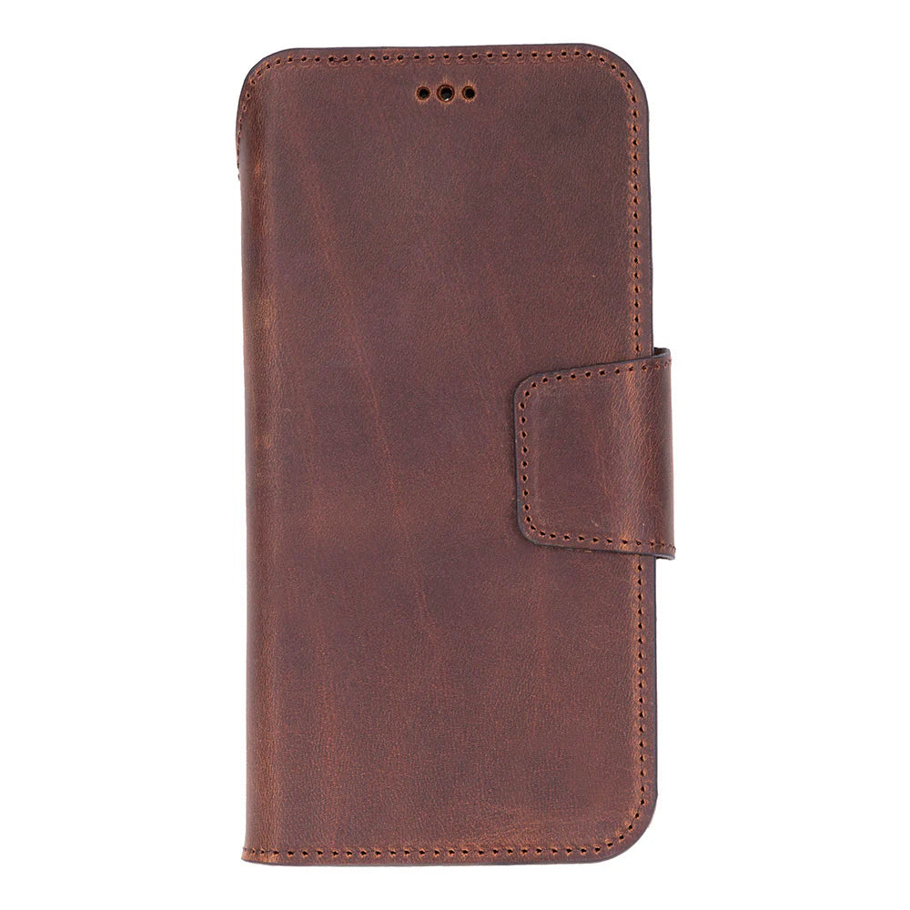 Brown leather iphone 17 pro case on a white background