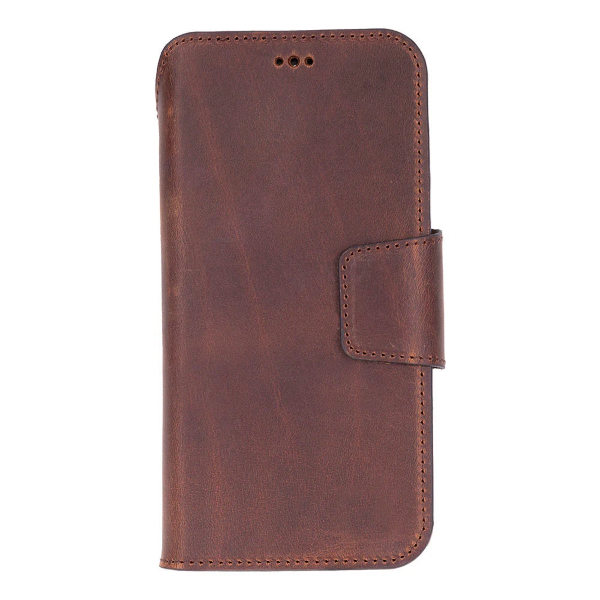 Brown leather phone case on a white background