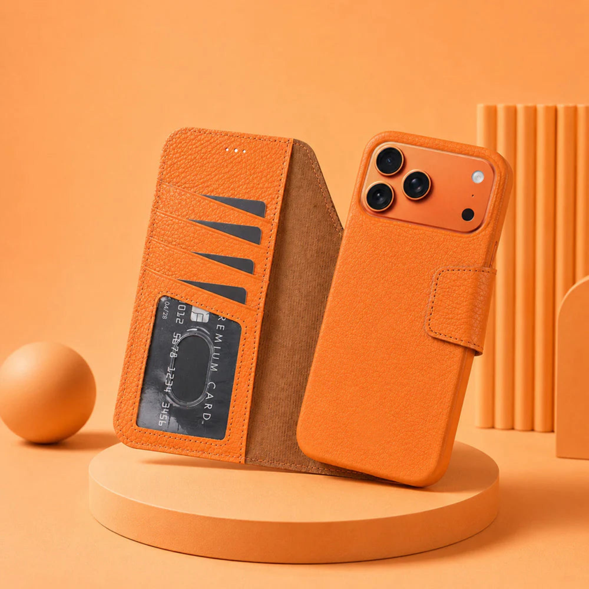 Orange iphone 17 pro case with card slot on an orange background