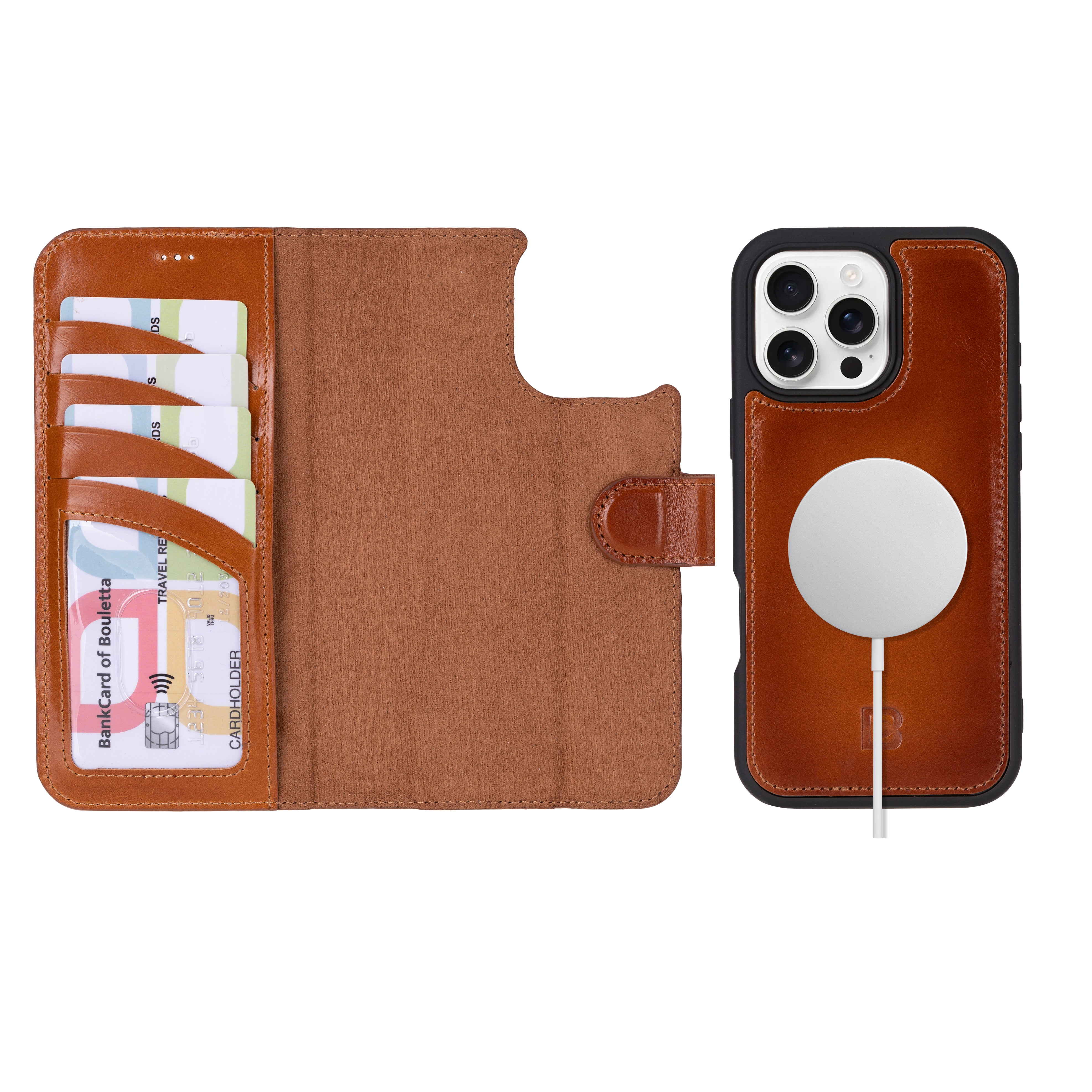 Magic iPhone 16 Series Genuine Leather Detachable wallet Case Cover