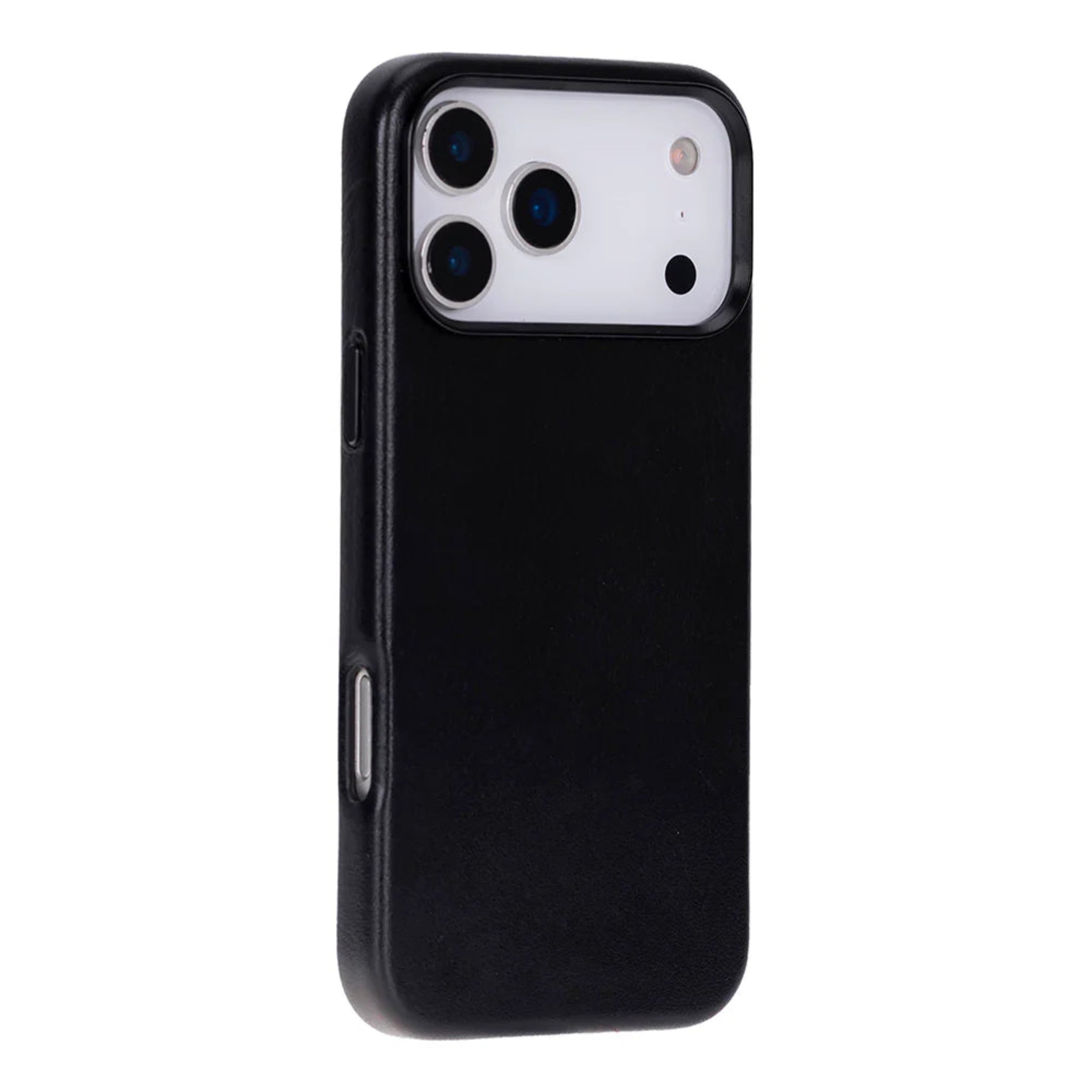 Black phone case with a card holder on a white background