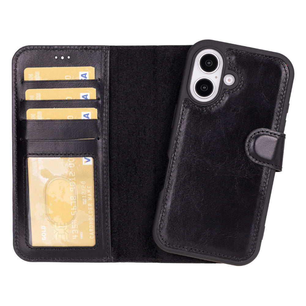 Nebula genuine leather detachable wallet case for iPhone 16 with MagSafe and card slots
