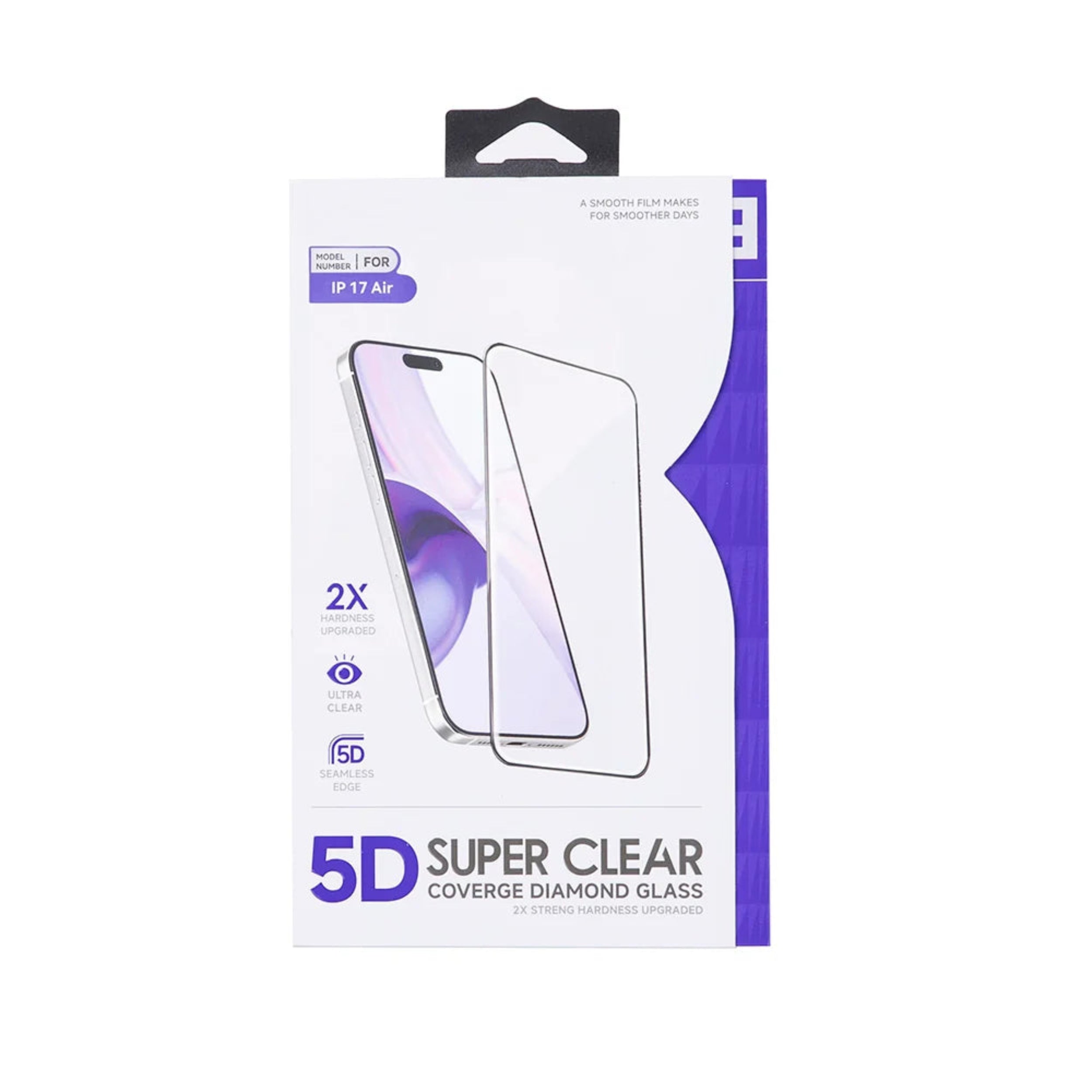 A retail package of two 5D super clear cover diamond glass screen protectors for an iPhone 13/14, shown on a plain white background.