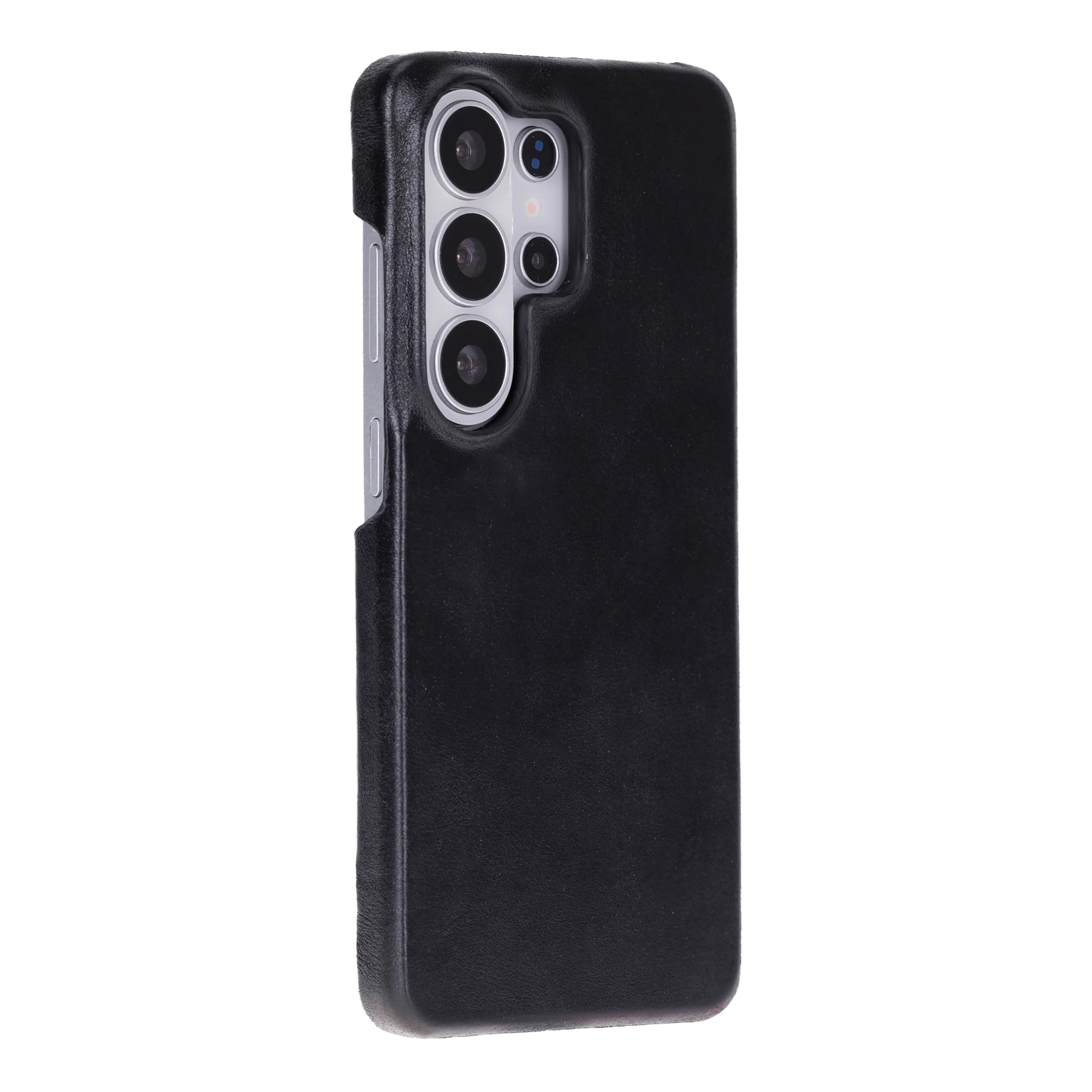 Black phone case with a textured finish on a white background