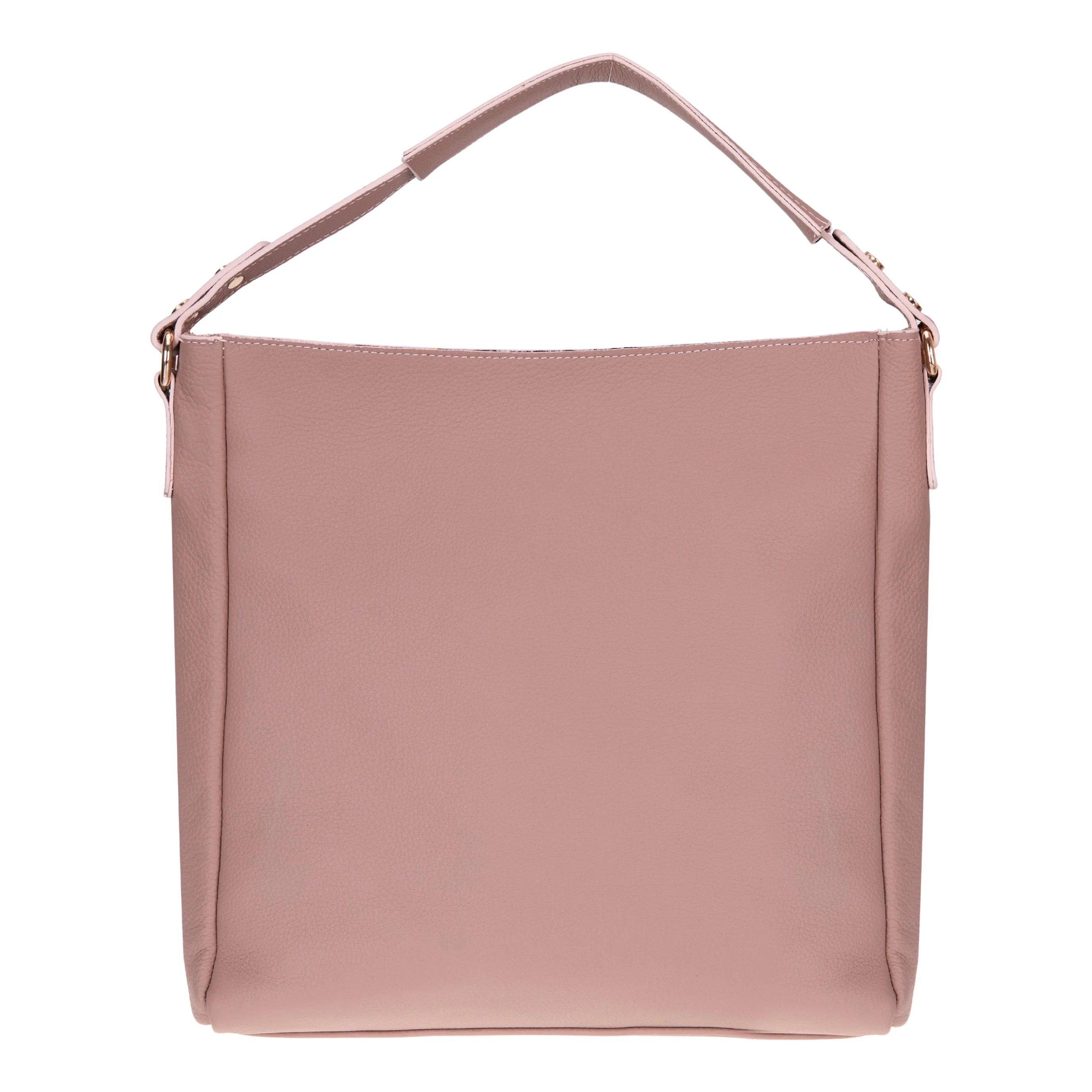 Pink handbag with a strap on a white background