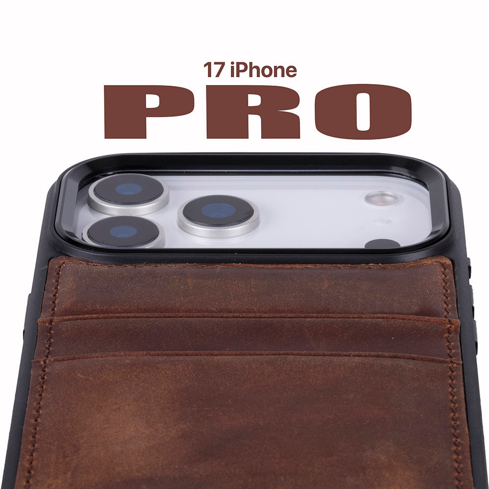 Étui en cuir avec porte-cartes pour iPhone 17 Pro (6.3")