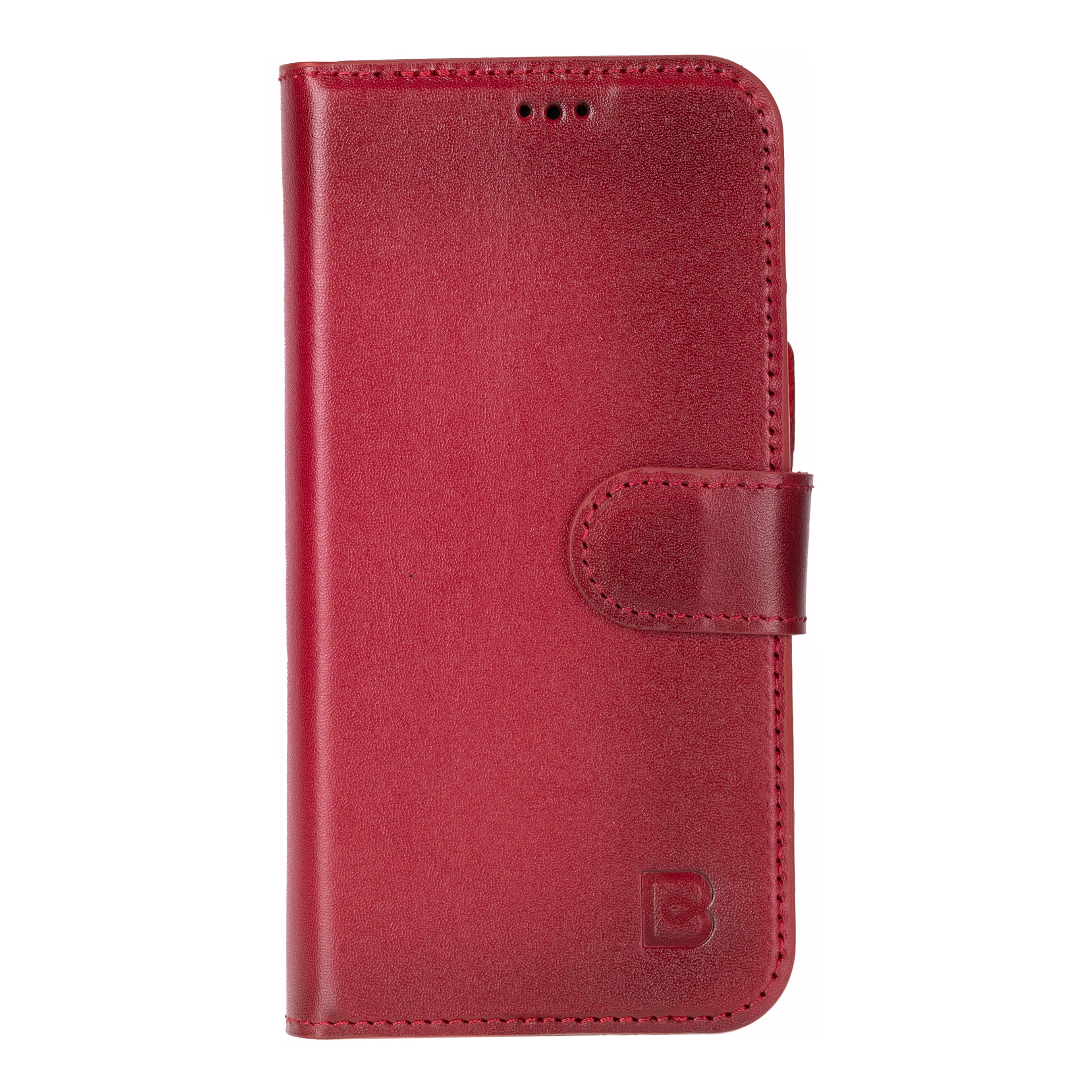 Red phone wallet case with a brand logo on a white background