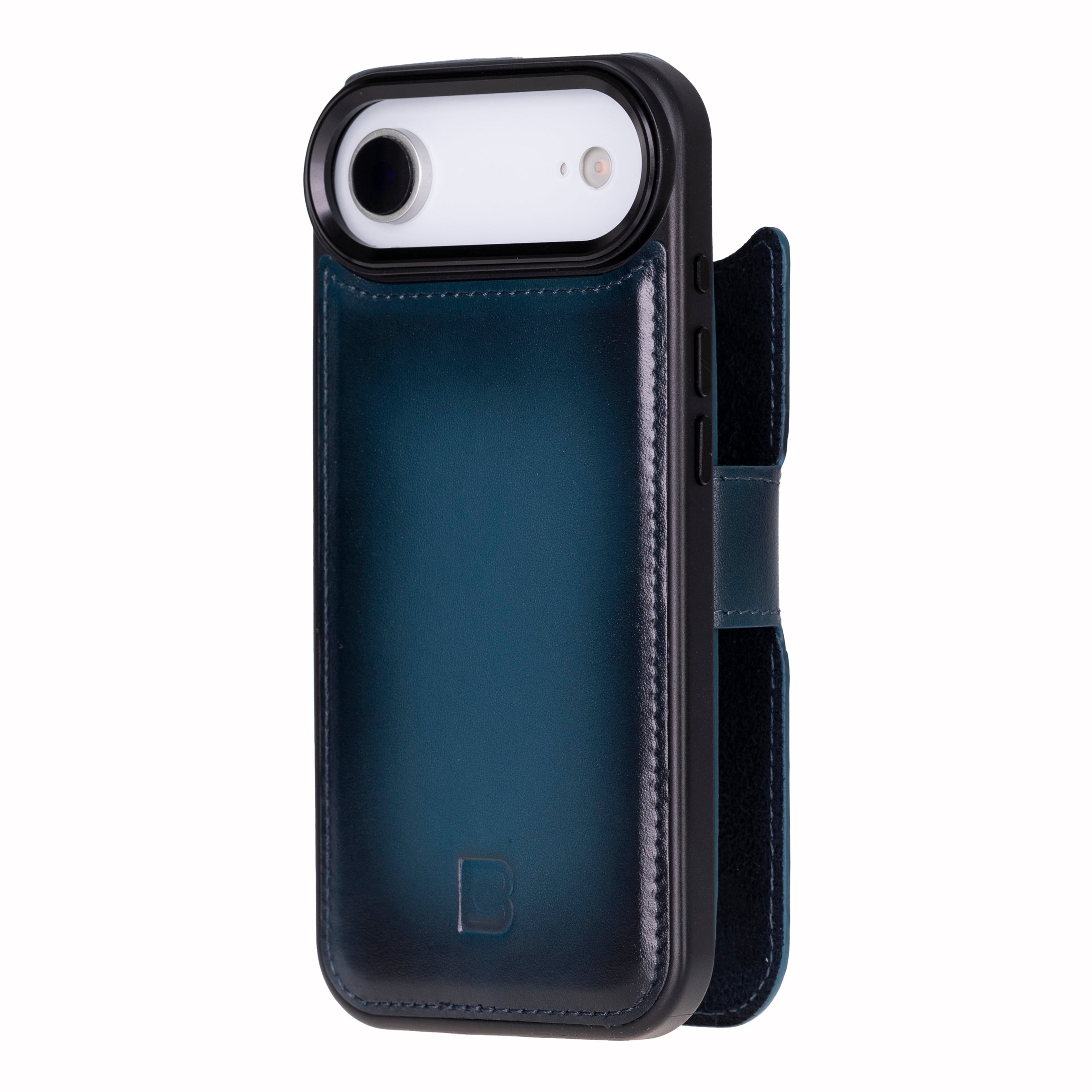 Black phone case with a strap on a white background