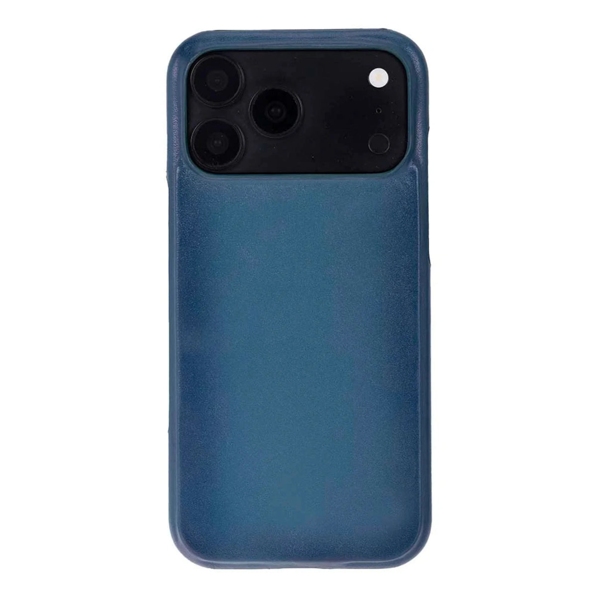 A blue textured iphone 18 pro max case with a black camera cutout, shown from the back on a solid white background.