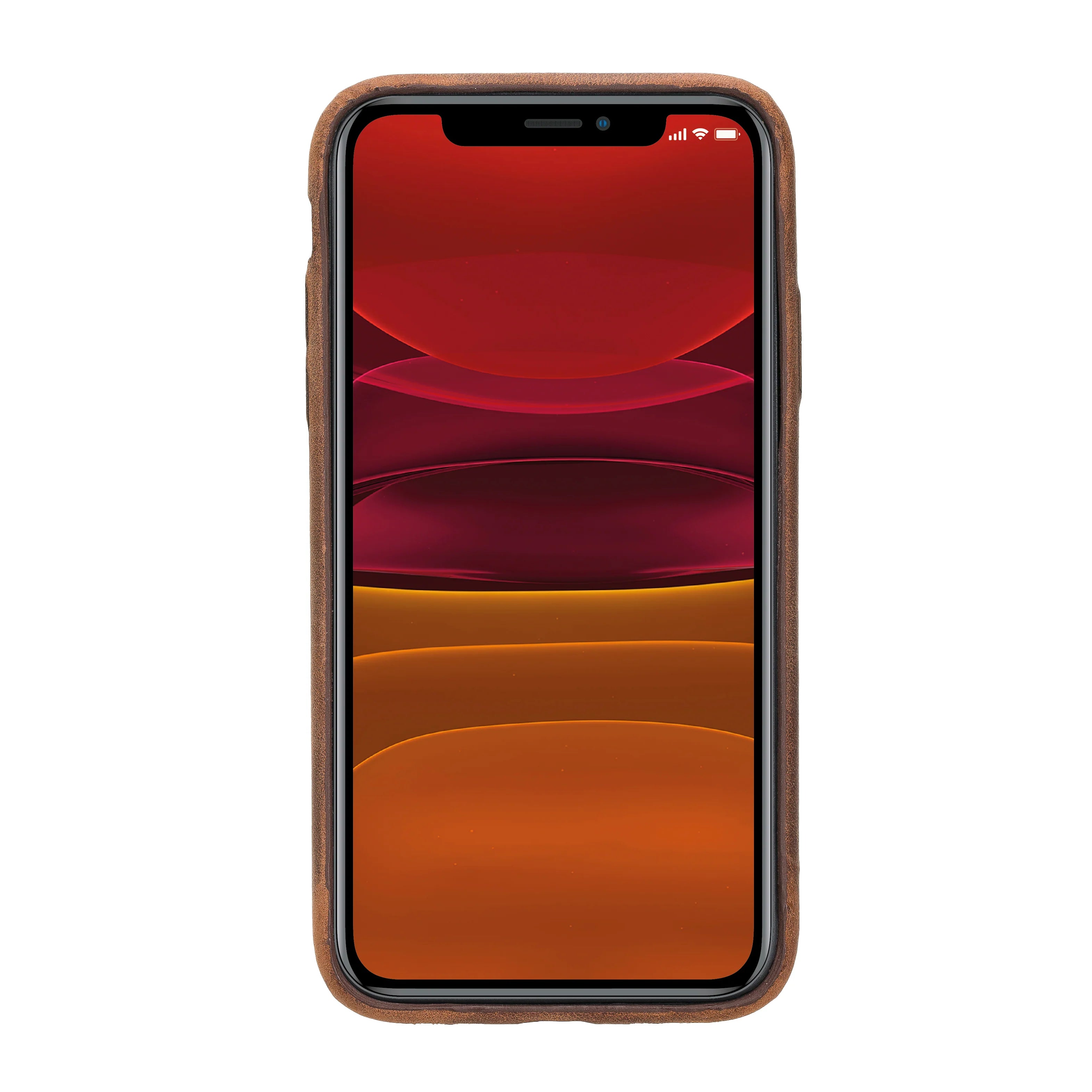Smartphone with a wooden case on a white background