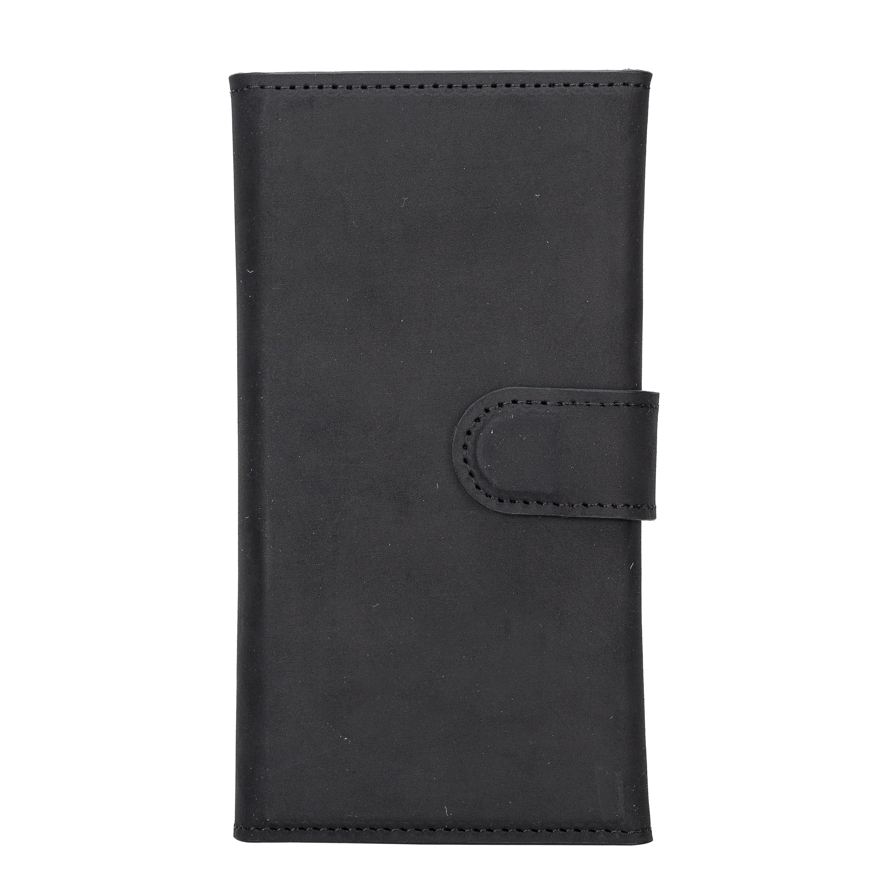 Black wallet with a strap on a white background