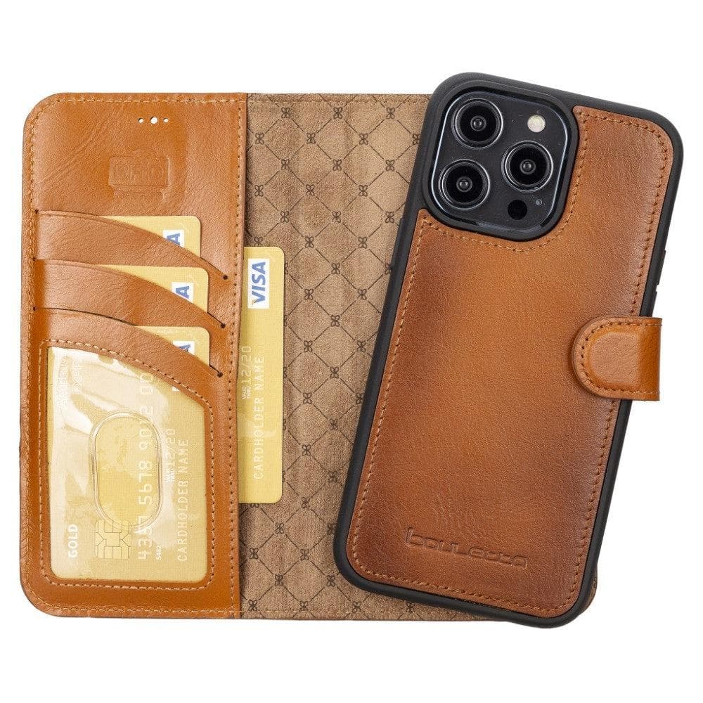 Magic iPhone 14 Series Detachable Darker Color Genuine Leather Wallet Case - MW