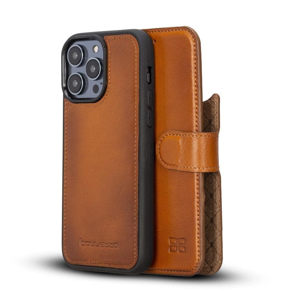 Magic iPhone 14 Series Detachable Darker Color Genuine Leather Wallet Case - MW