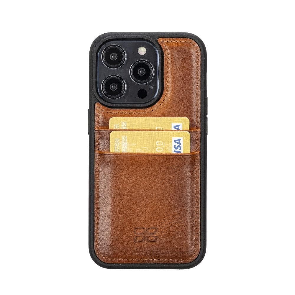 Étui arrière en cuir véritable à clipser pour iPhone 14 Pro (6,1") avec porte-cartes 