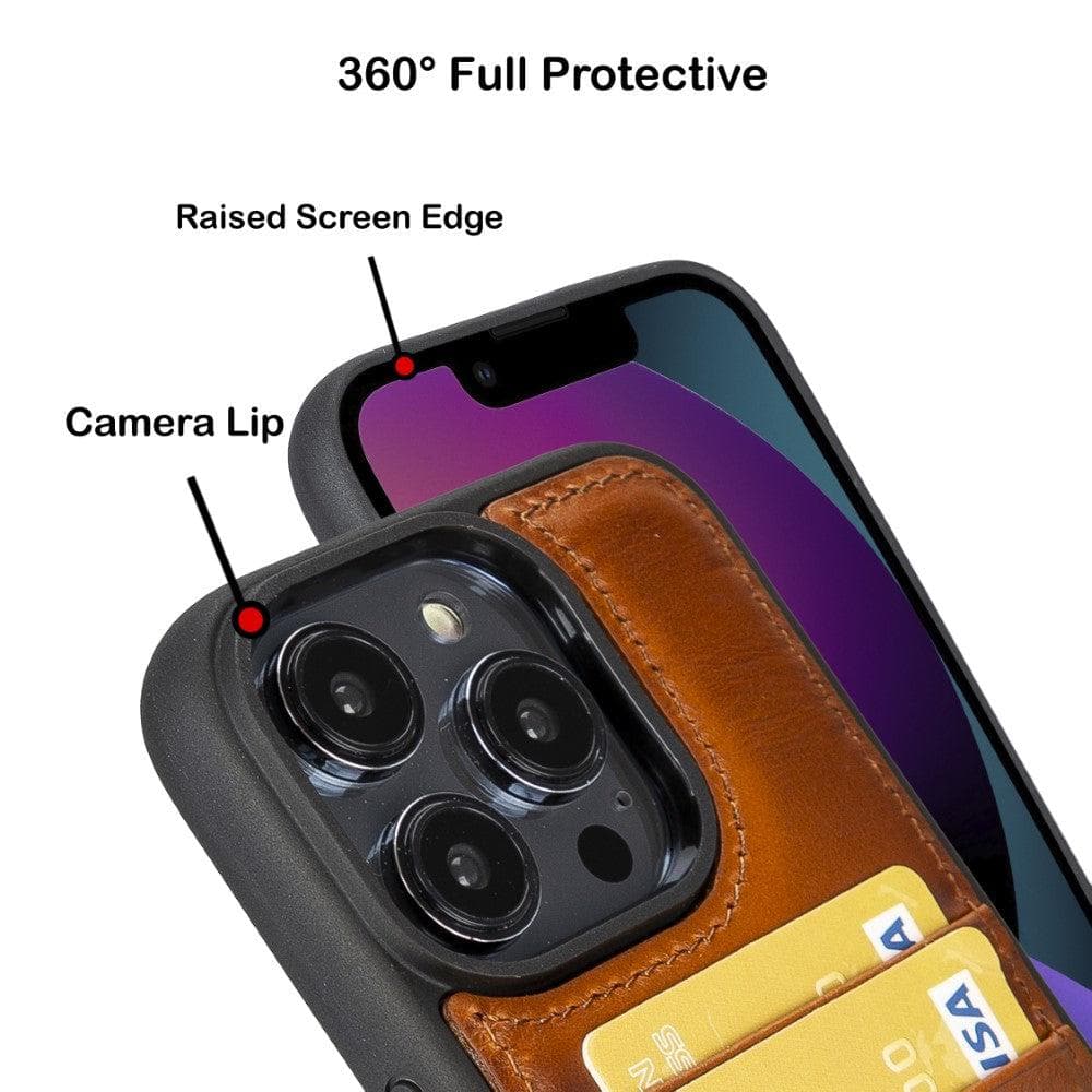 Étui arrière en cuir véritable à clipser pour iPhone 14 Pro (6,1") avec porte-cartes 