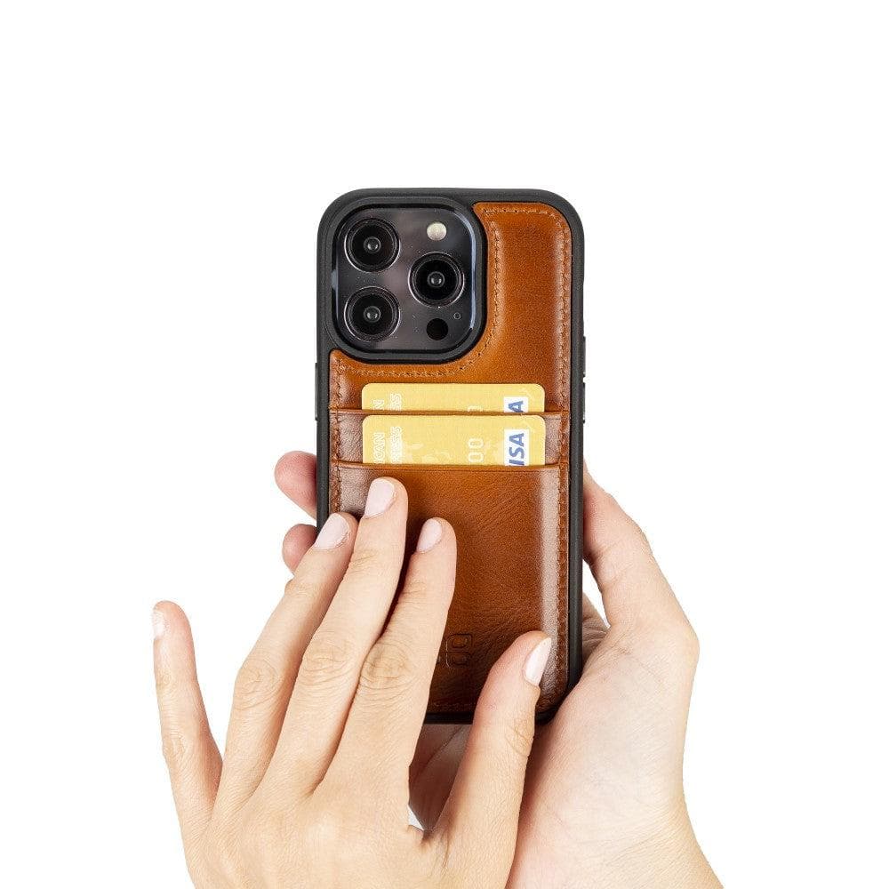 Étui arrière en cuir véritable à clipser pour iPhone 14 Pro (6,1") avec porte-cartes 