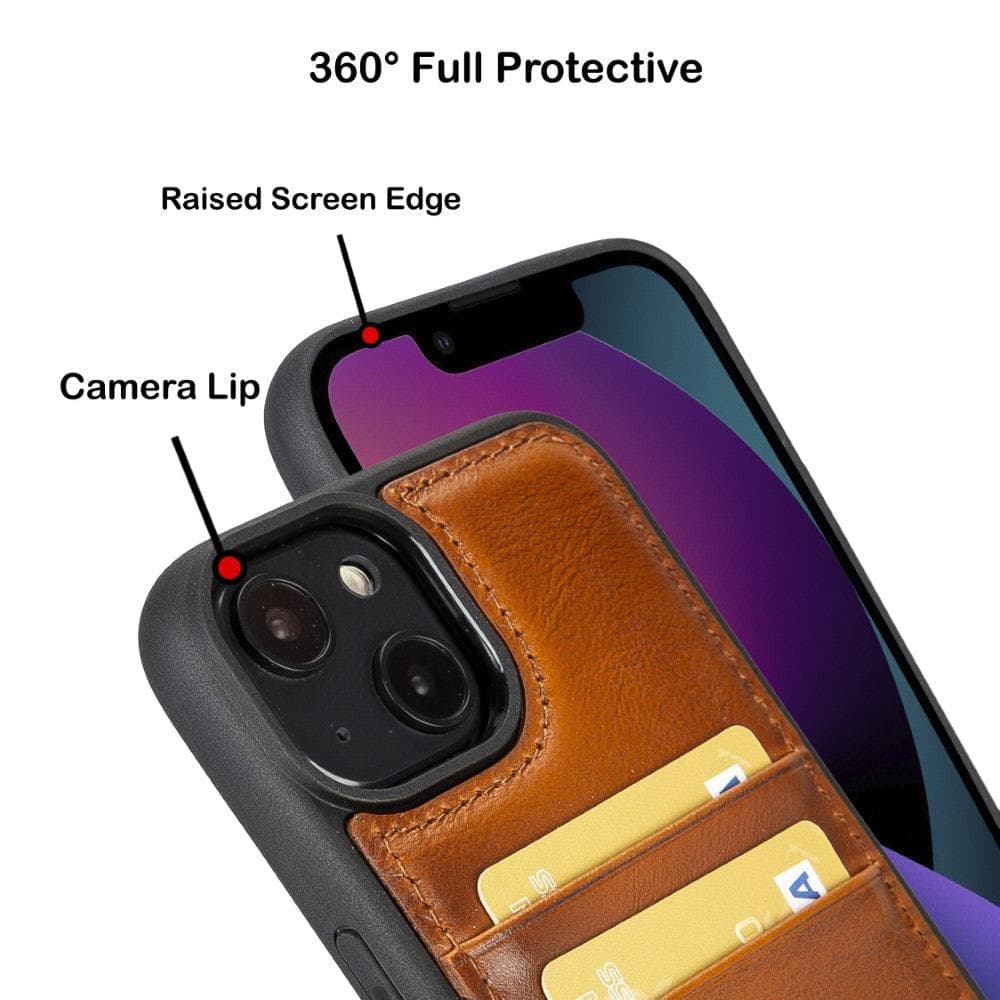 Étui arrière en cuir véritable à clipser pour iPhone 14 Pro (6,1") avec porte-cartes 