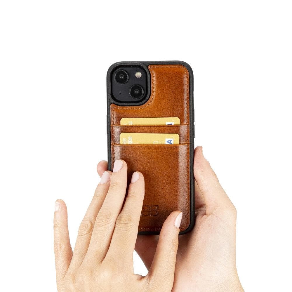 Étui arrière en cuir véritable à clipser pour iPhone 14 Pro (6,1") avec porte-cartes 