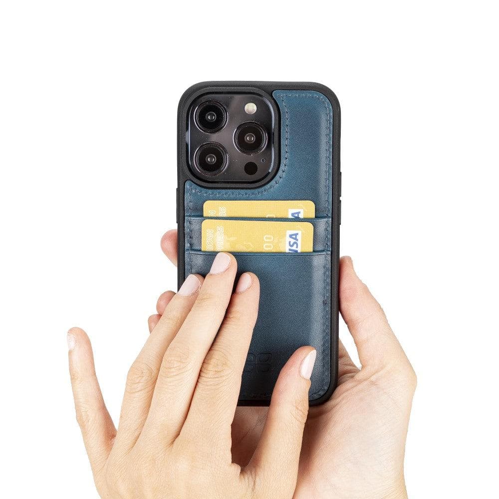 Étui arrière en cuir véritable à clipser pour iPhone 14 Pro (6,1") avec porte-cartes 