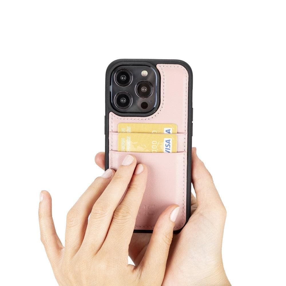 Étui arrière en cuir véritable à clipser pour iPhone 14 Pro (6,1") avec porte-cartes 