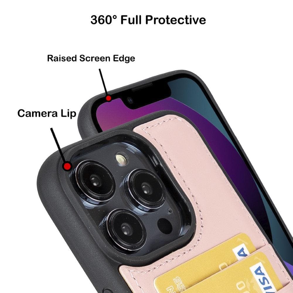 Étui arrière en cuir véritable à clipser pour iPhone 14 Pro (6,1") avec porte-cartes 