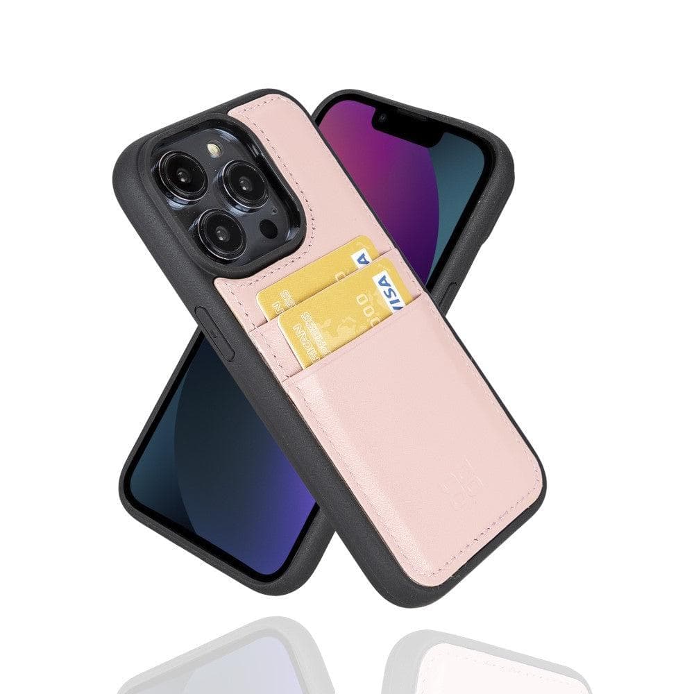 Étui arrière en cuir véritable à clipser pour iPhone 14 Pro (6,1") avec porte-cartes 